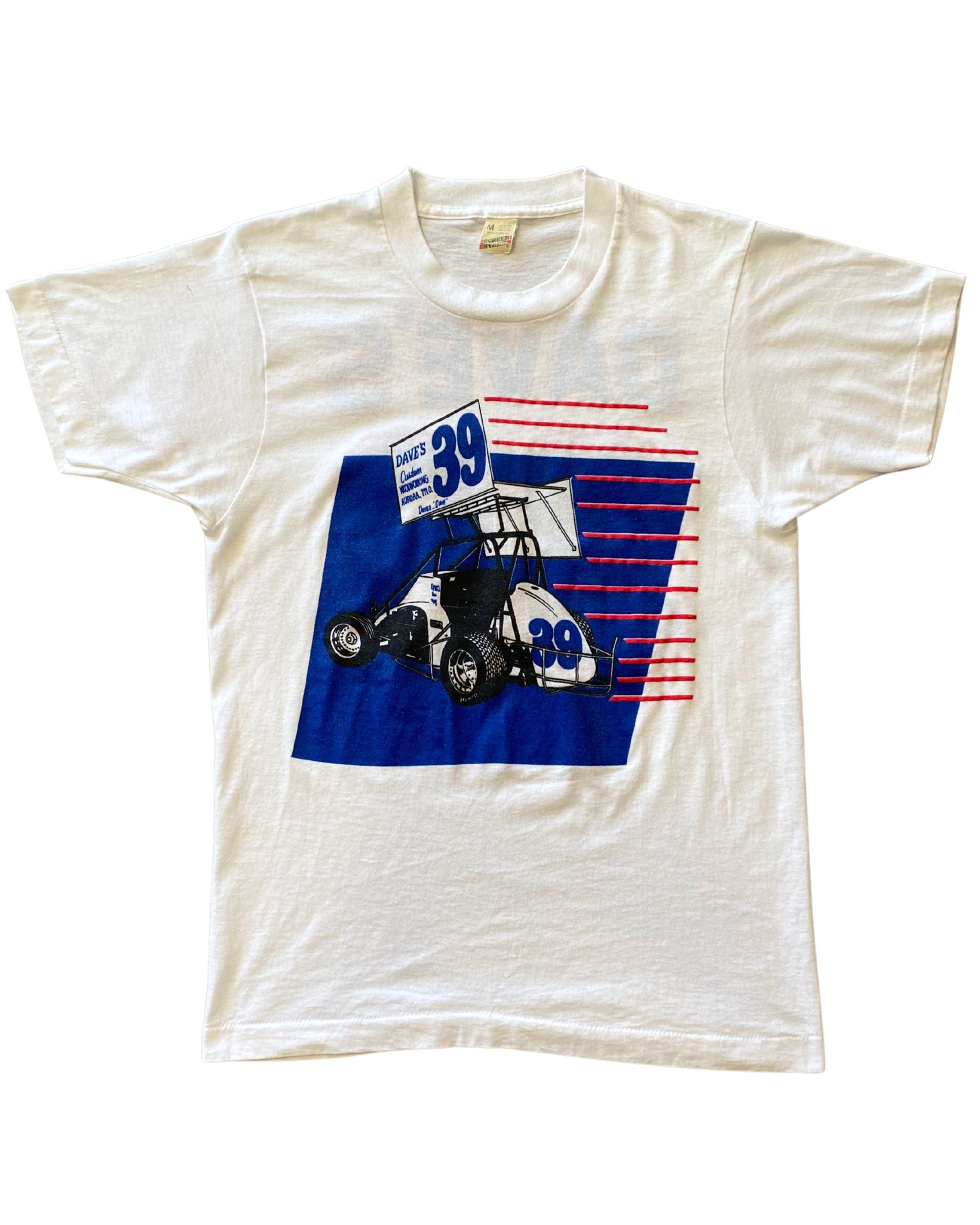 Dave's 39 1970s Sprint Car T-shirt Medium White + Blue USA