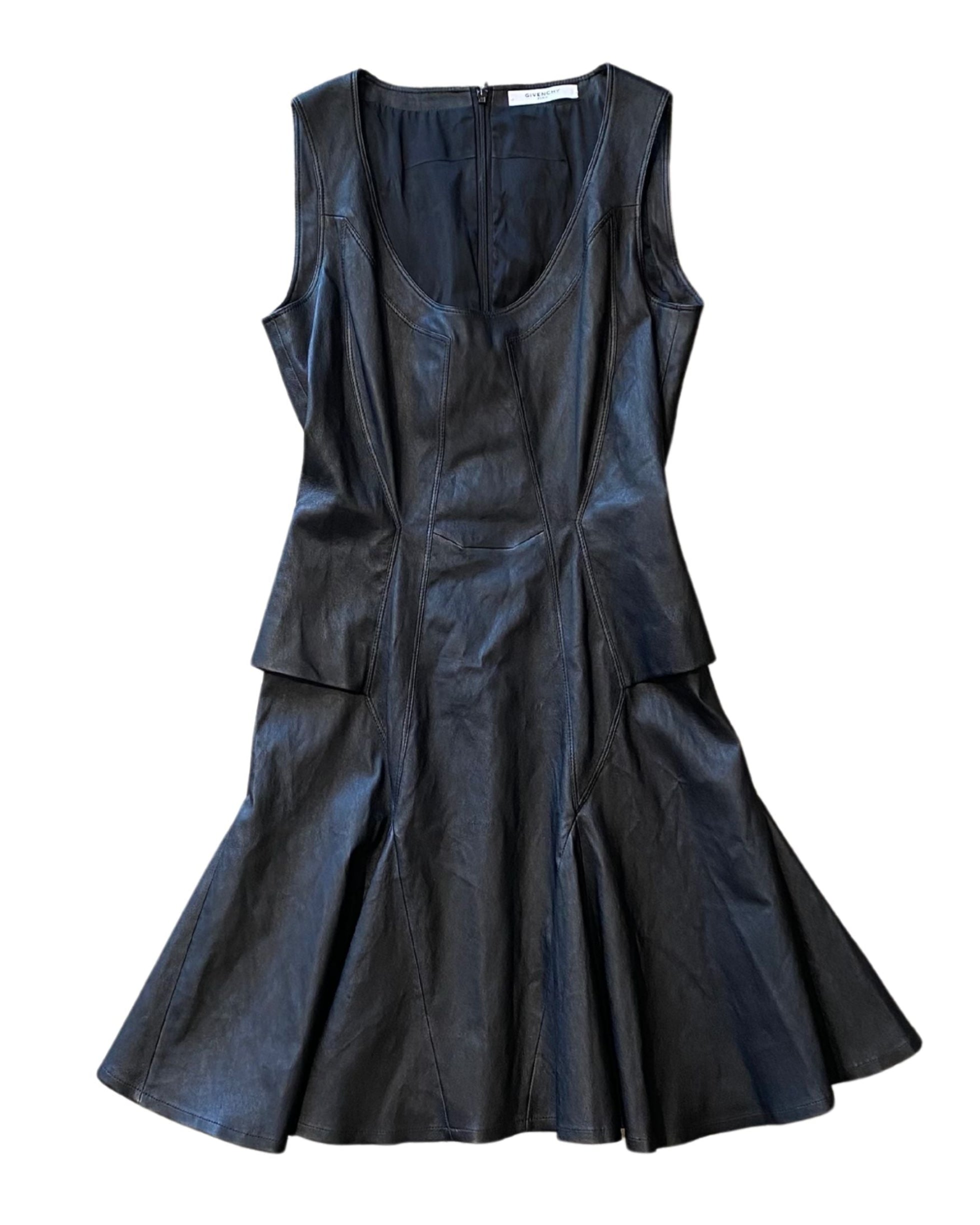 Givenchy Black Leather Dress 1990s Front.