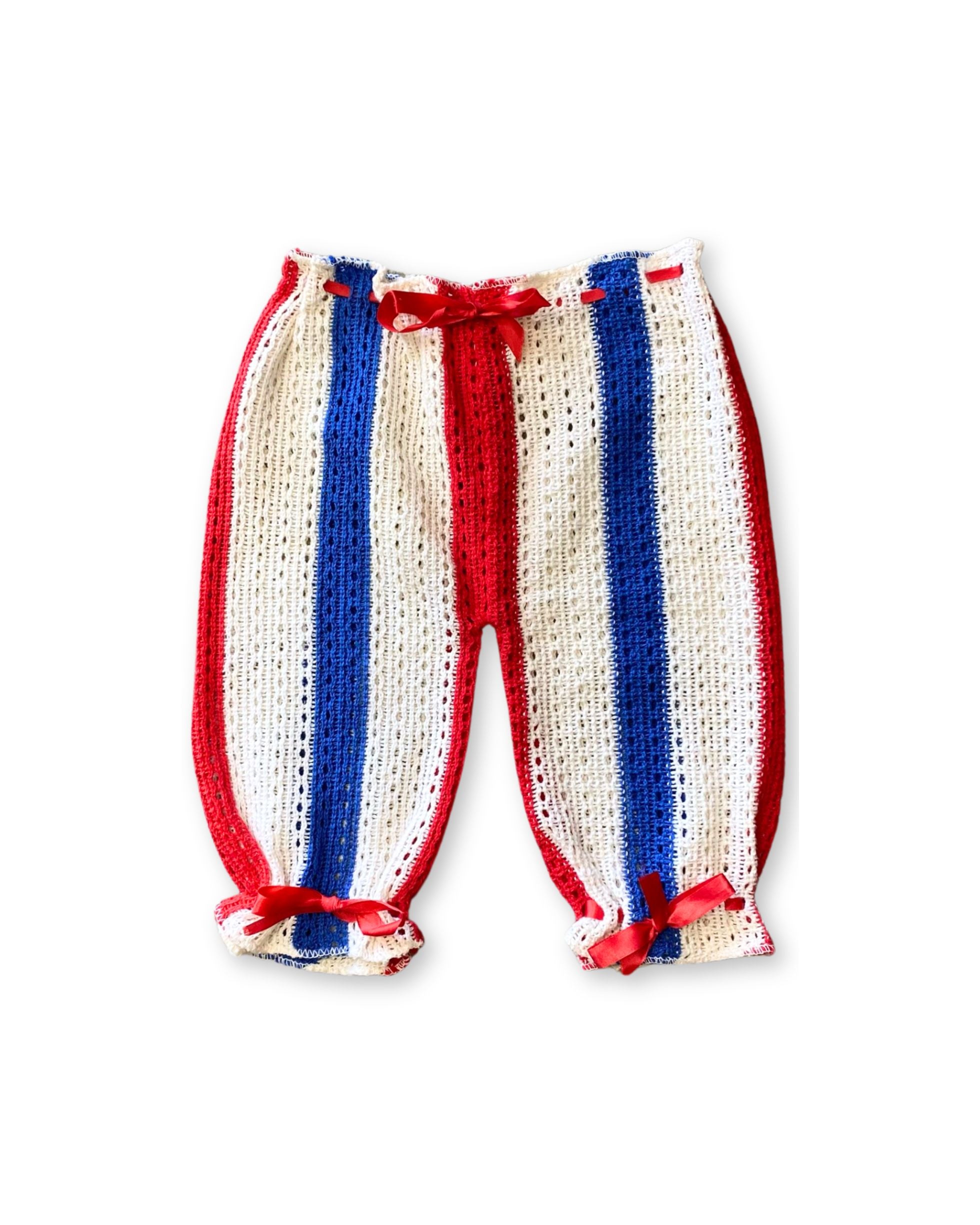 Vintage Hand-Knit Infant Pants – Red White & Blue Americana Front