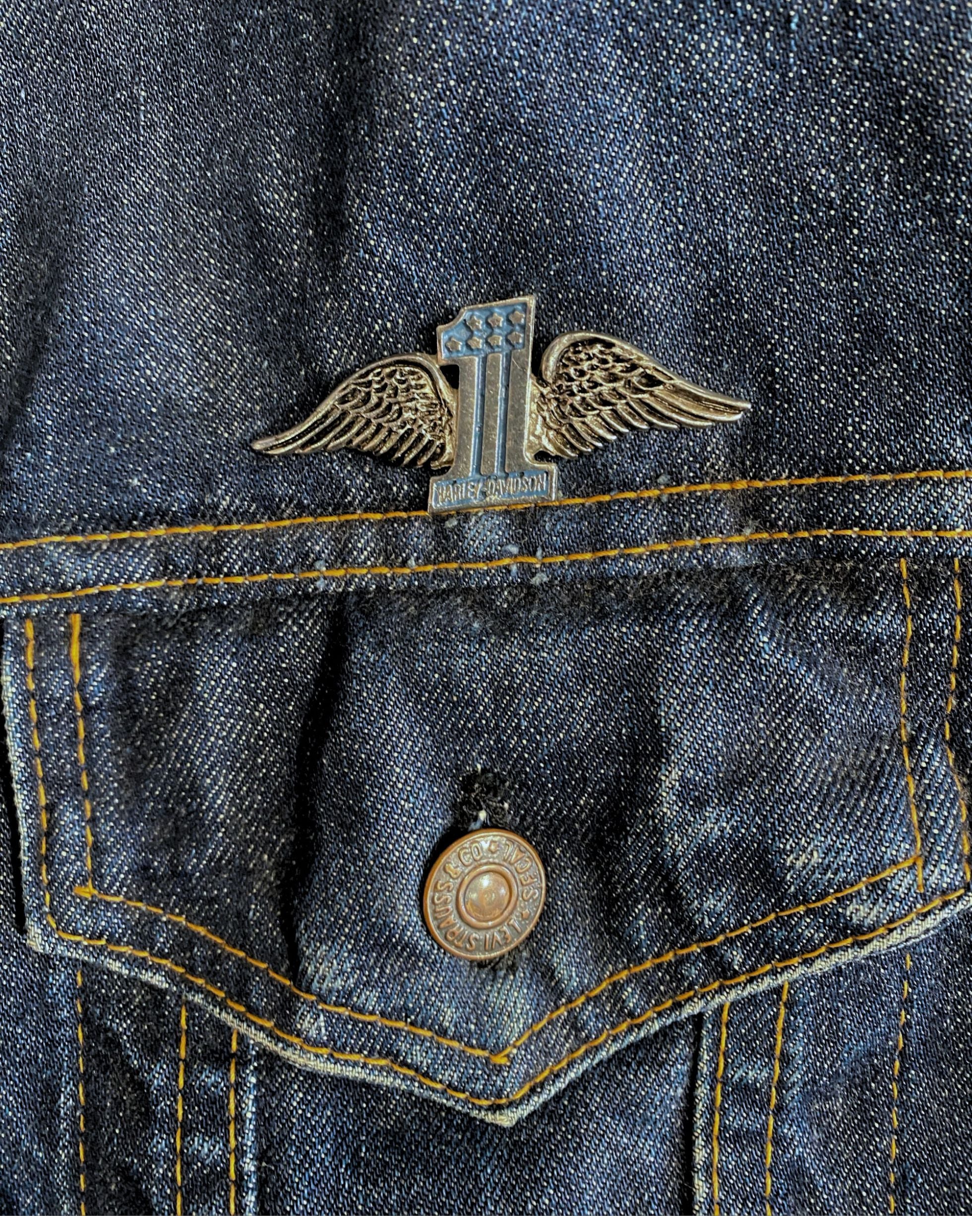 Vintage 1960s Levi's Big E Denim Jacket – Harley Davidson Patches – Women’s Large – USA Made