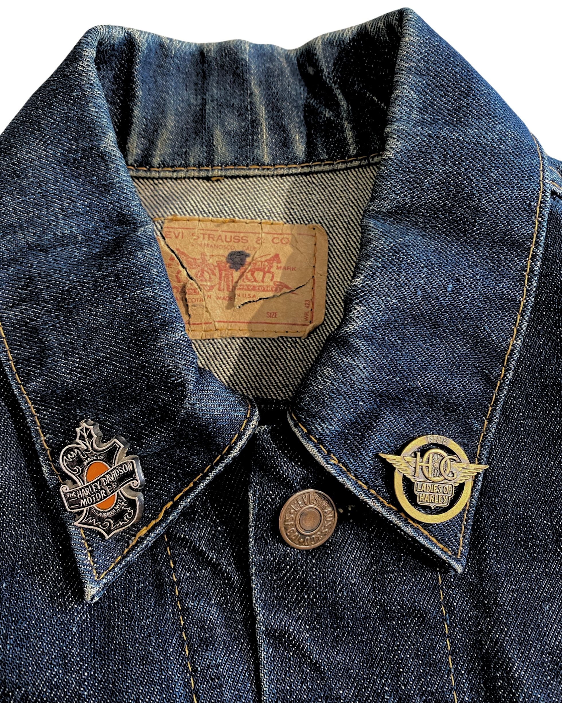 Vintage 1960s Levi's Big E Denim Jacket – Harley Davidson Patches – Women’s Large – USA Made