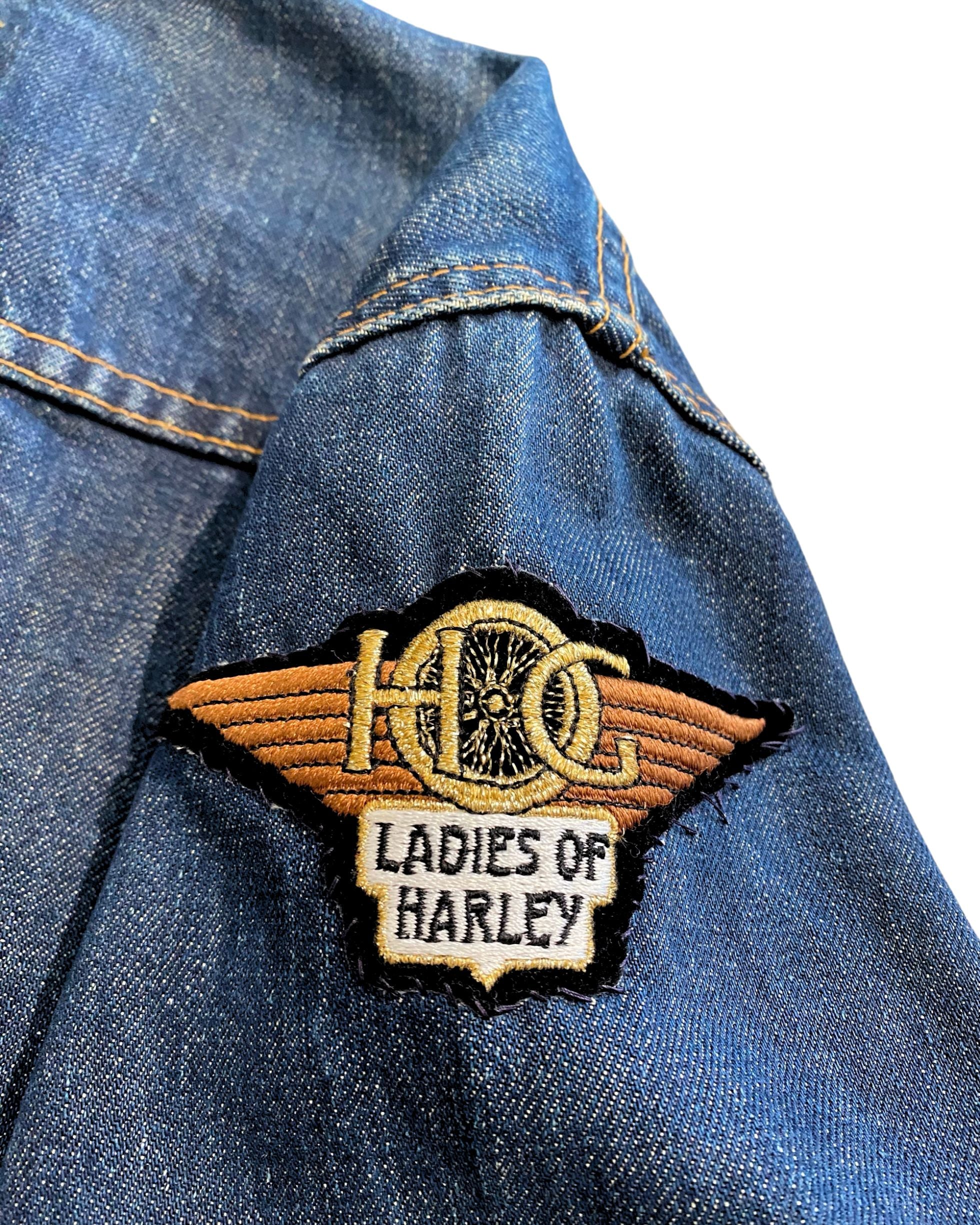Vintage 1960s Levi's Big E Denim Jacket – Harley Davidson Patches – Women’s Large – USA Made
