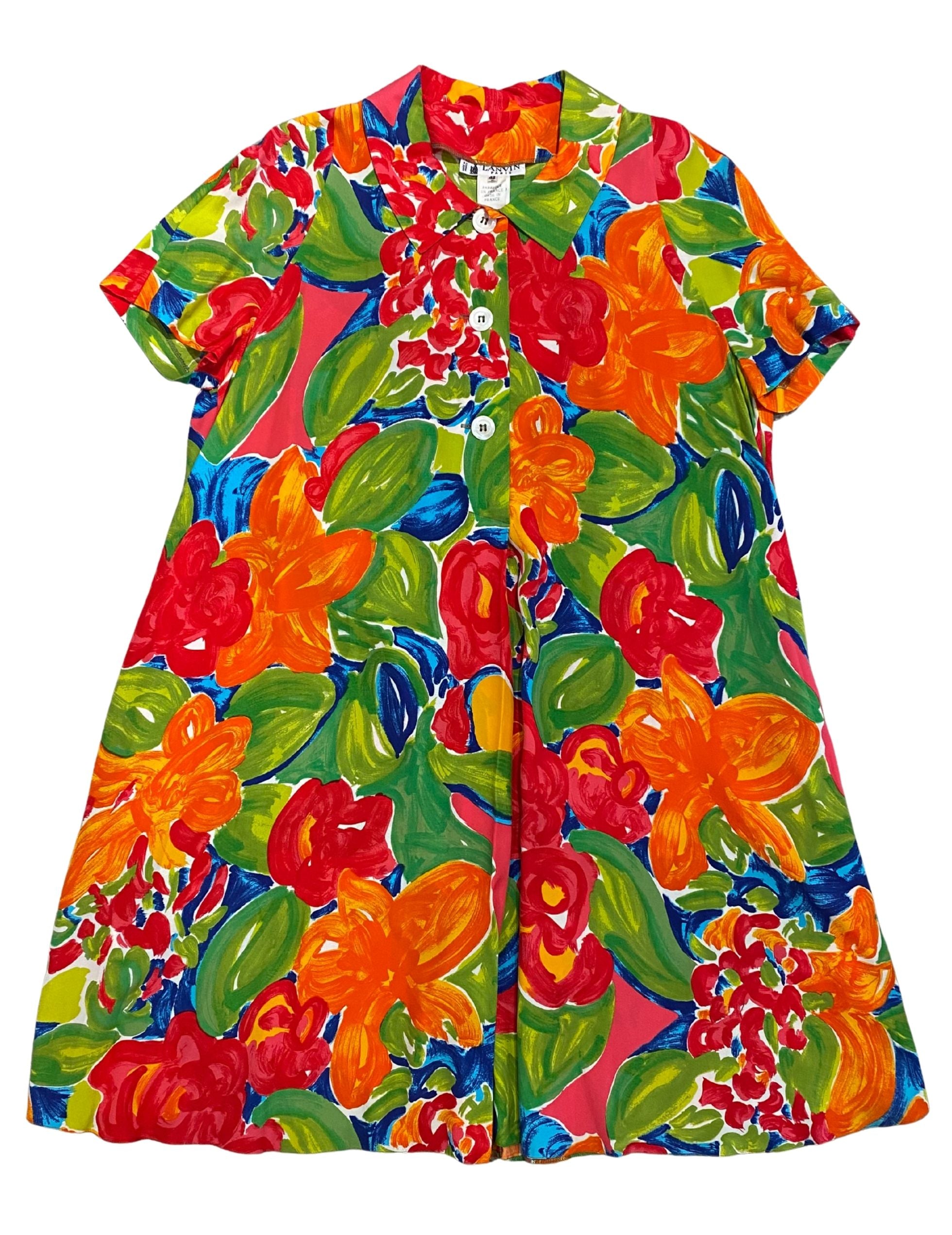 1980s Lanvin floral dress multicolor front view.