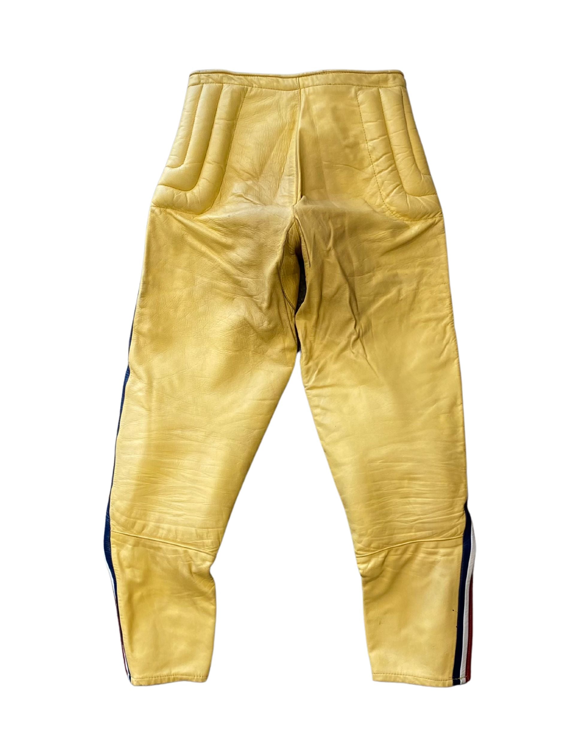 Leather Moto Cross Pants Yellow 1970s 30" W x 29" L