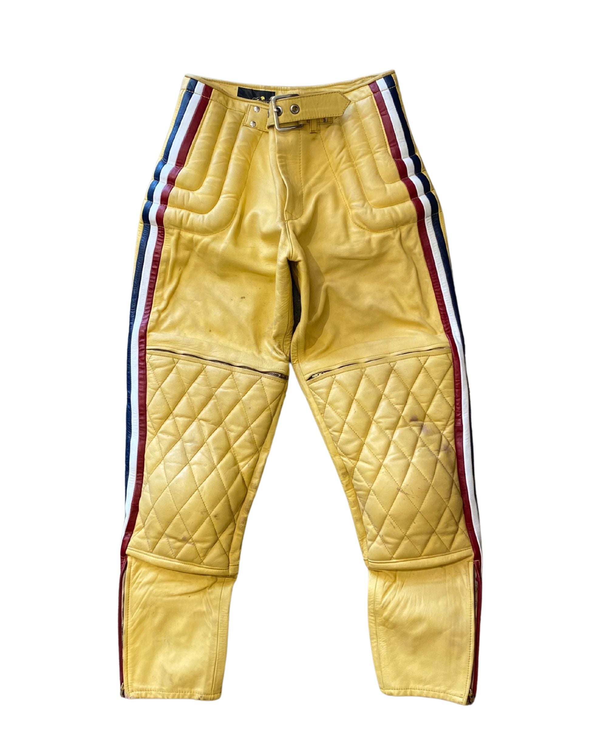 Leather Moto Cross Pants Yellow 1970s 30" W x 29" L