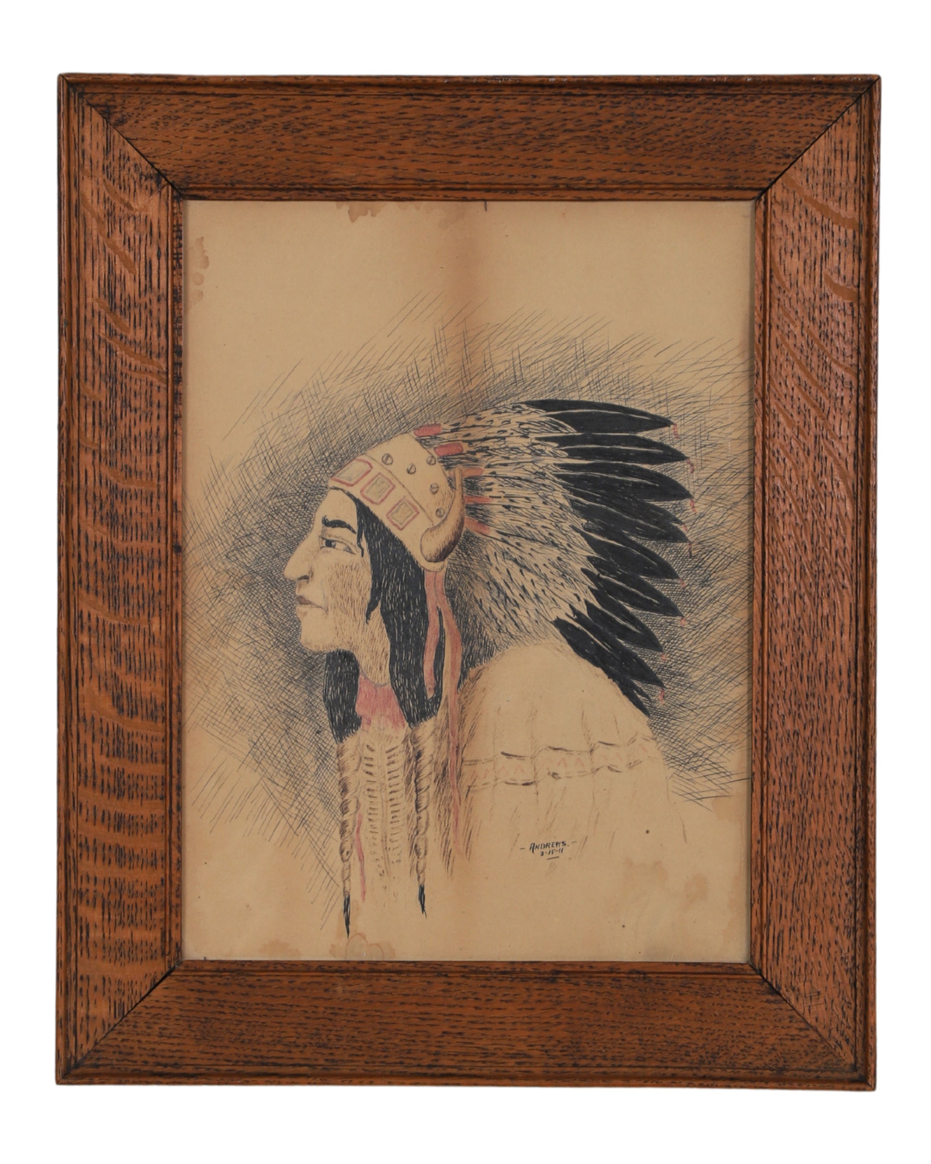 Signed Framed top Native Artist Western Original Drawing Sketch