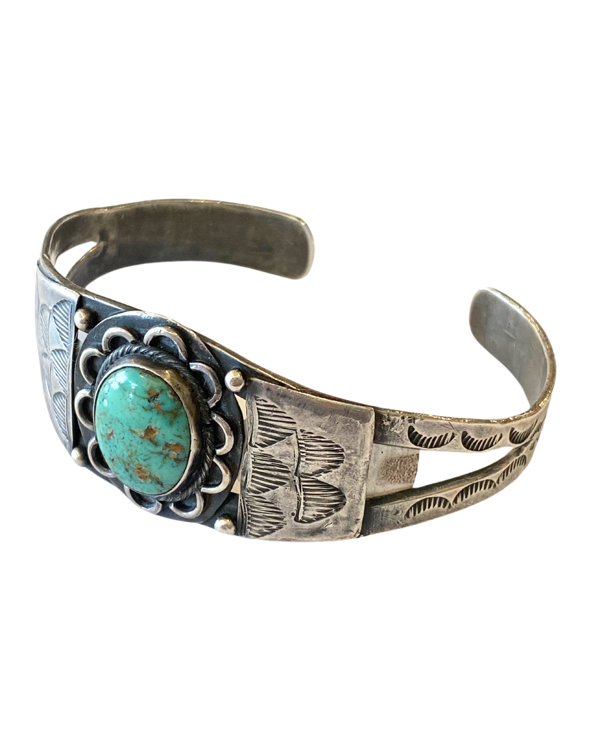 Vintage Fred Harvey Era Sterling Silver and Turquoise Cuff Bracelet