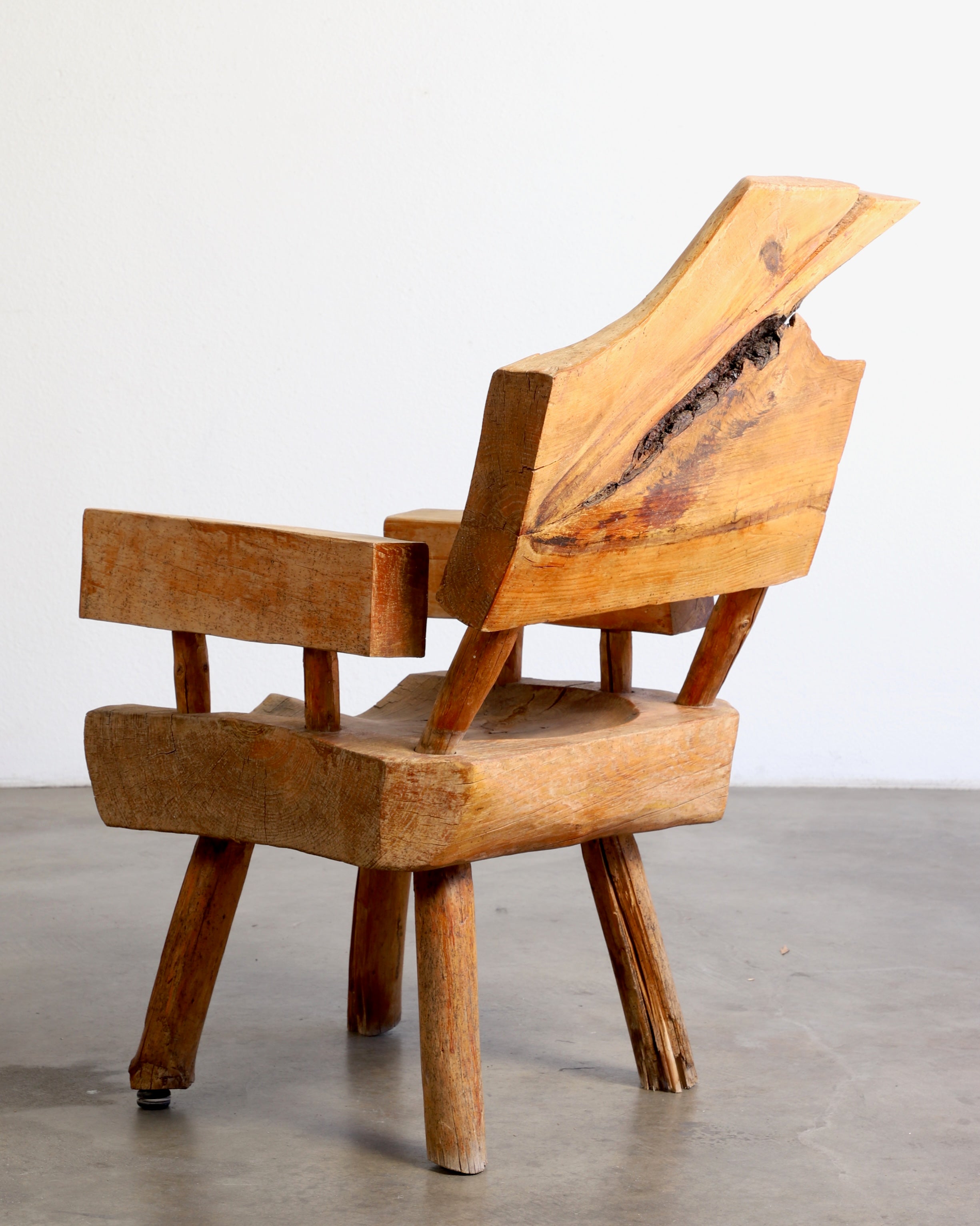Rustic Wood Chair and Table Set 1960s Mexico Angle View Chair