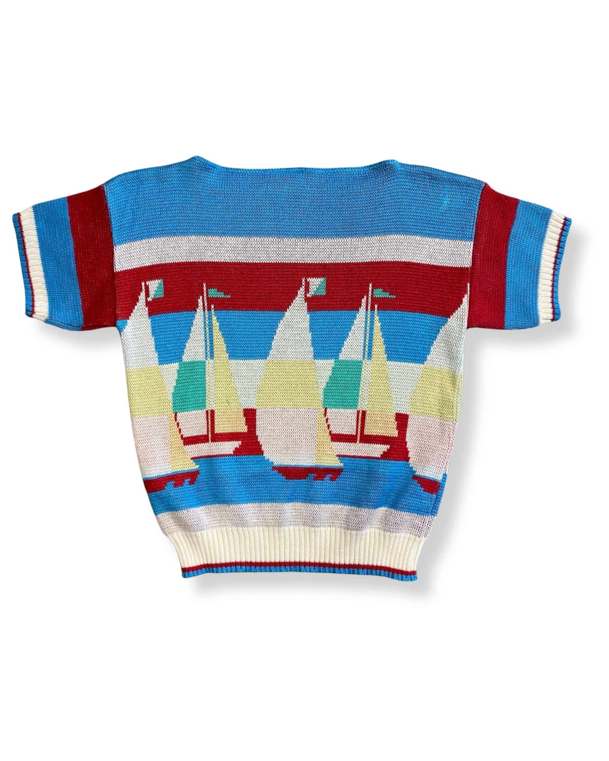 Sailboat Knit Sweater 1980s Multicolor – Medium – USA Made