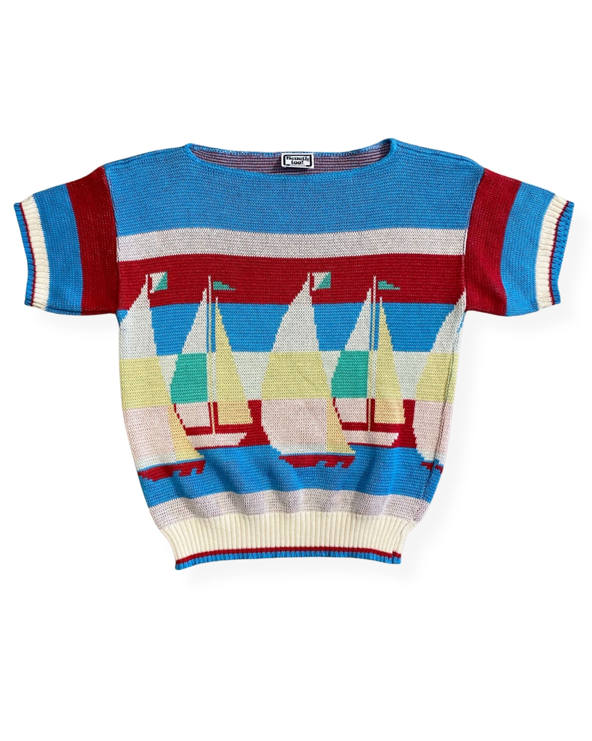 Sailboat Knit Sweater 1980s Multicolor – Medium – USA Made