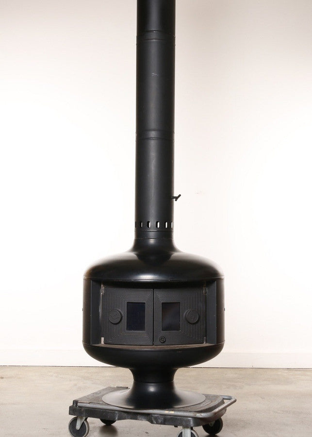 Mid-Century Freestanding Fireplace with Doors, Black