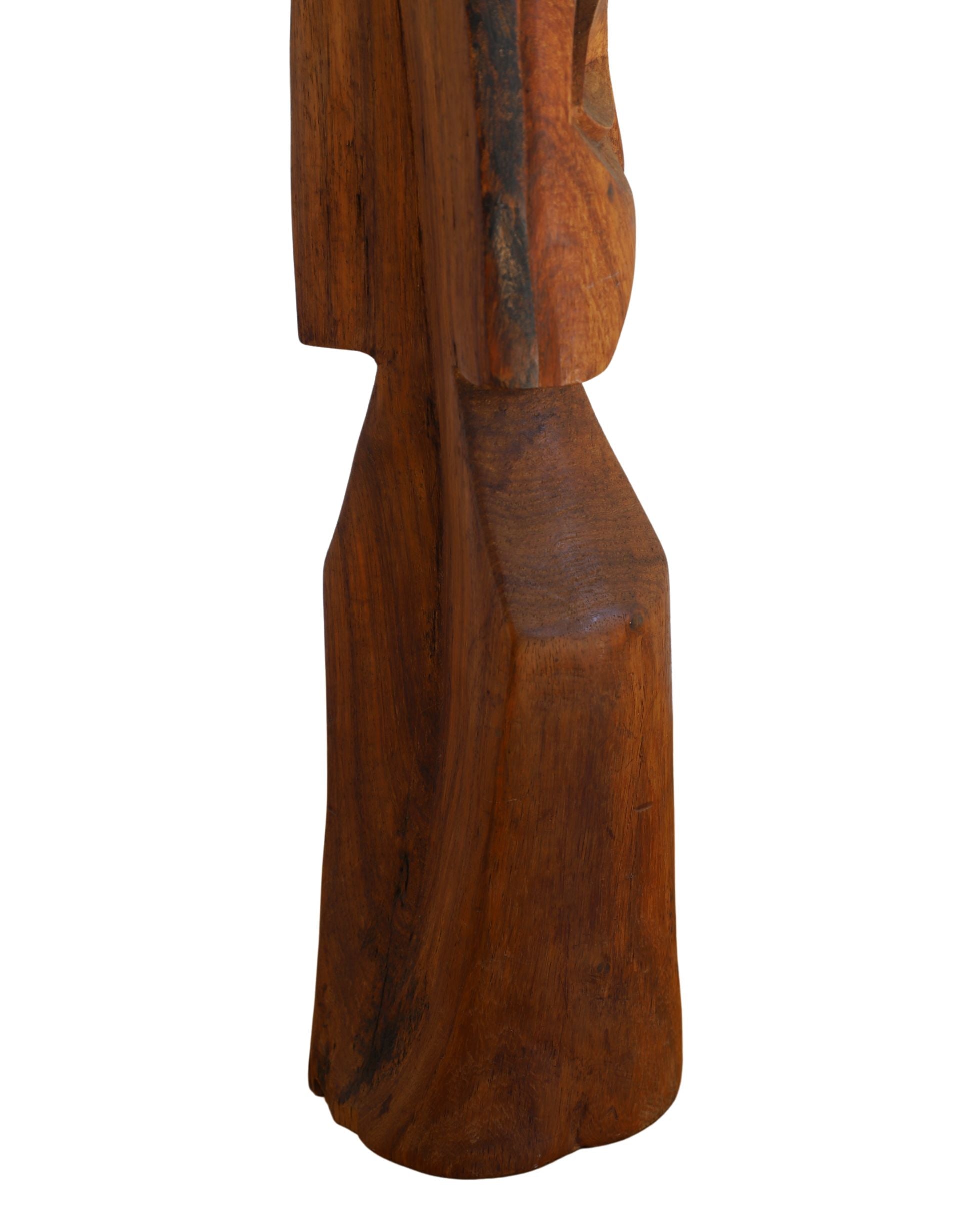 Mid-Century Tiki Carved Wooden Lamp with Woven Shade