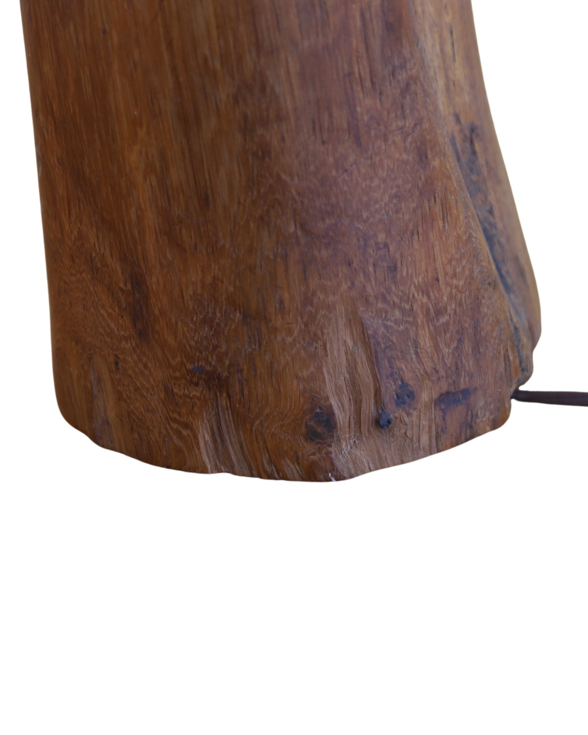 Mid-Century Tiki Carved Wooden Lamp with Woven Shade