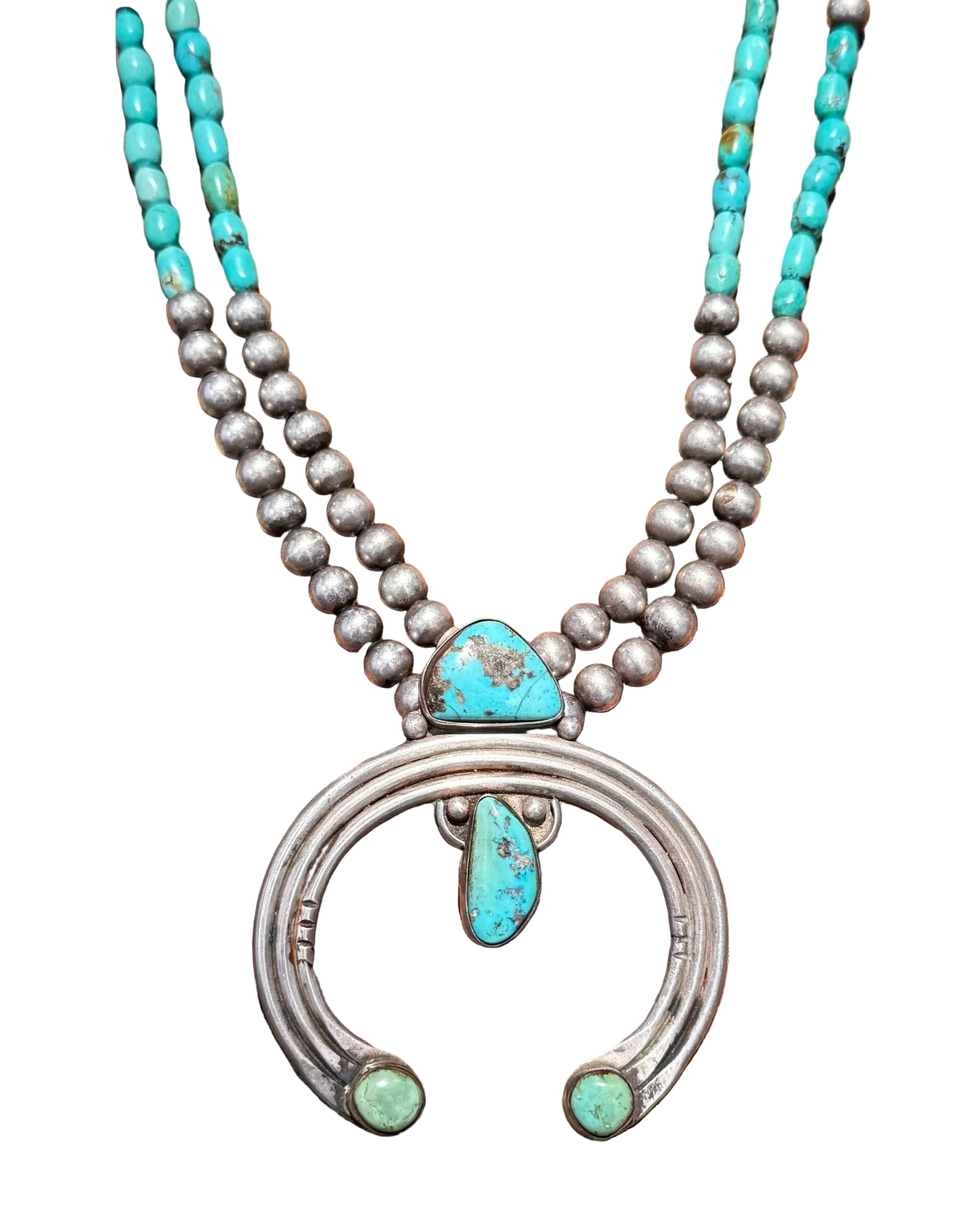 Sterling Silver Naja Necklace with Vintage Turquoise and Silver Beads