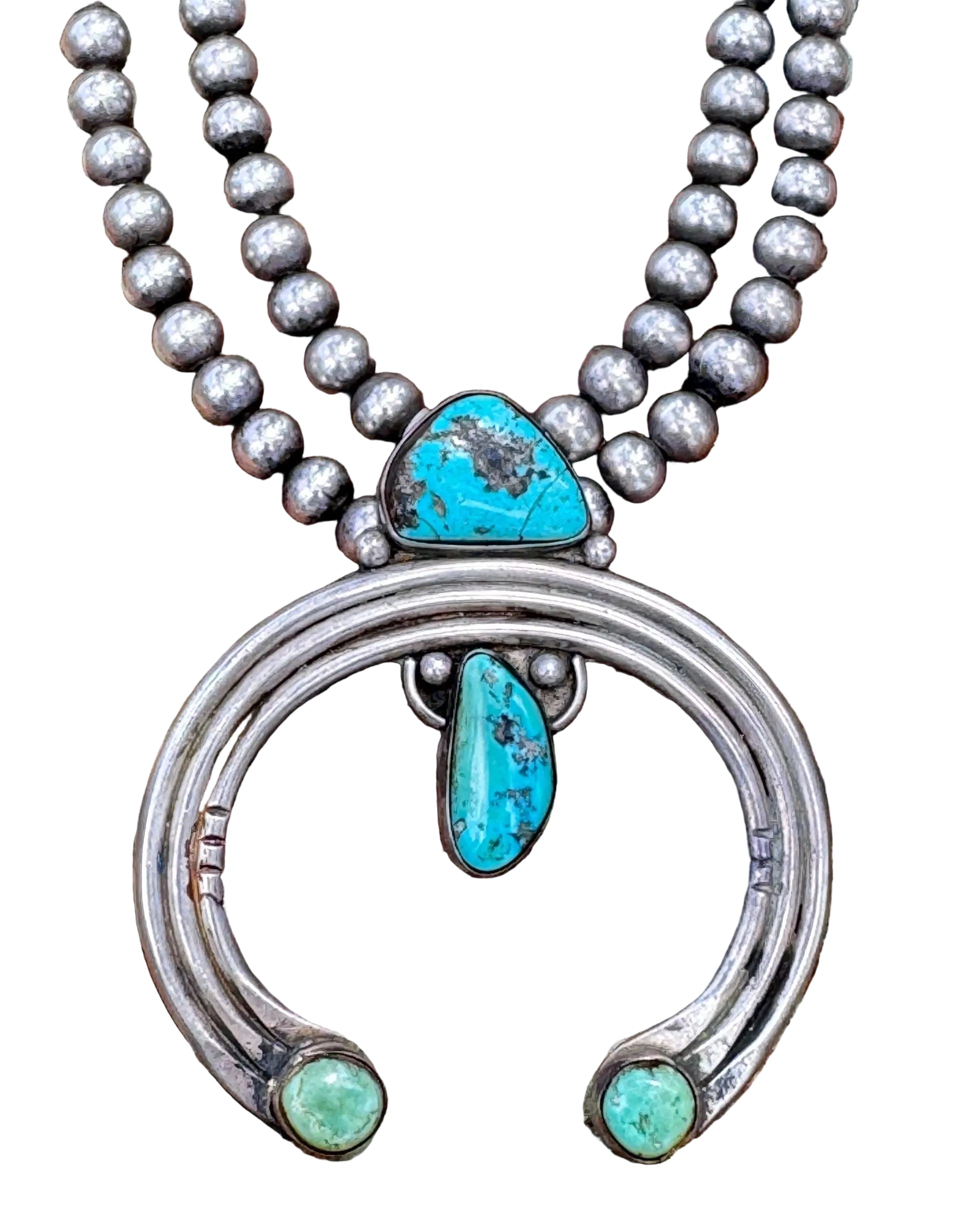 Sterling Silver Naja Necklace with Vintage Turquoise and Silver Beads
