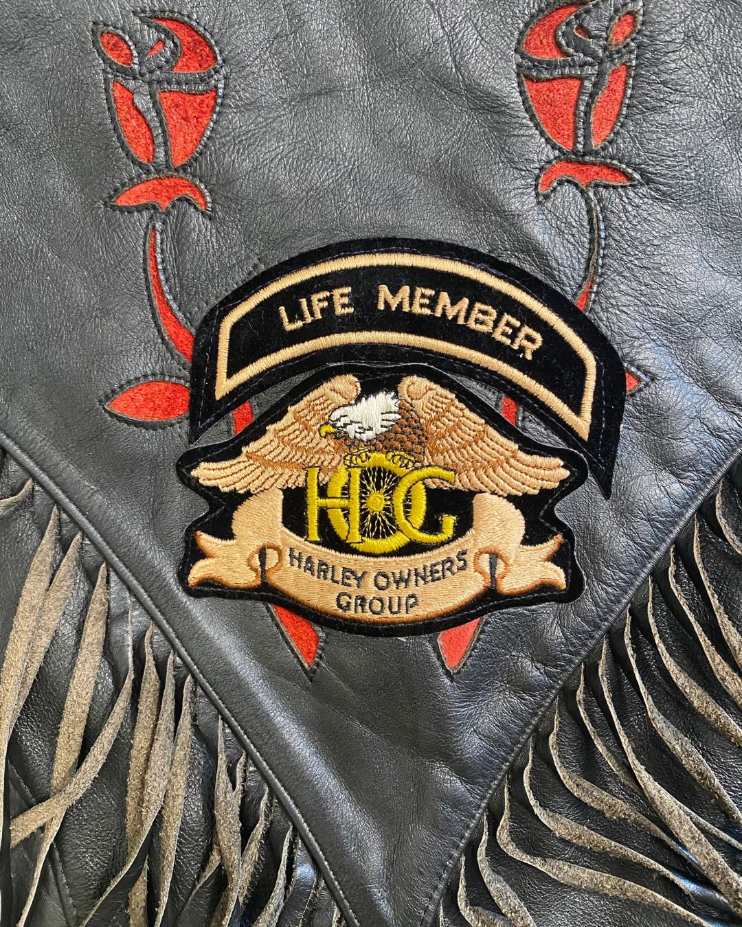 Sweet Sue Black Leather Harley Davidson Vest with Patches 1980s Vintage - Medium