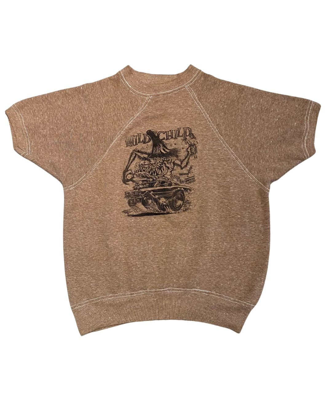 Rat Fink 1960s Original Wild Child Short Sleeve Sweatshirt Brown – Small
