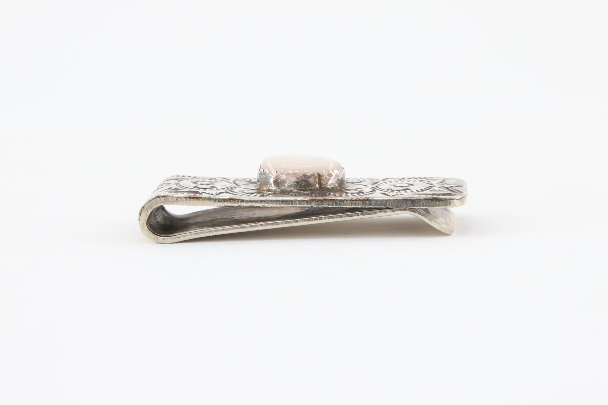 Mother of Pearl Sterling Silver Money Clip w Stamping 1960s