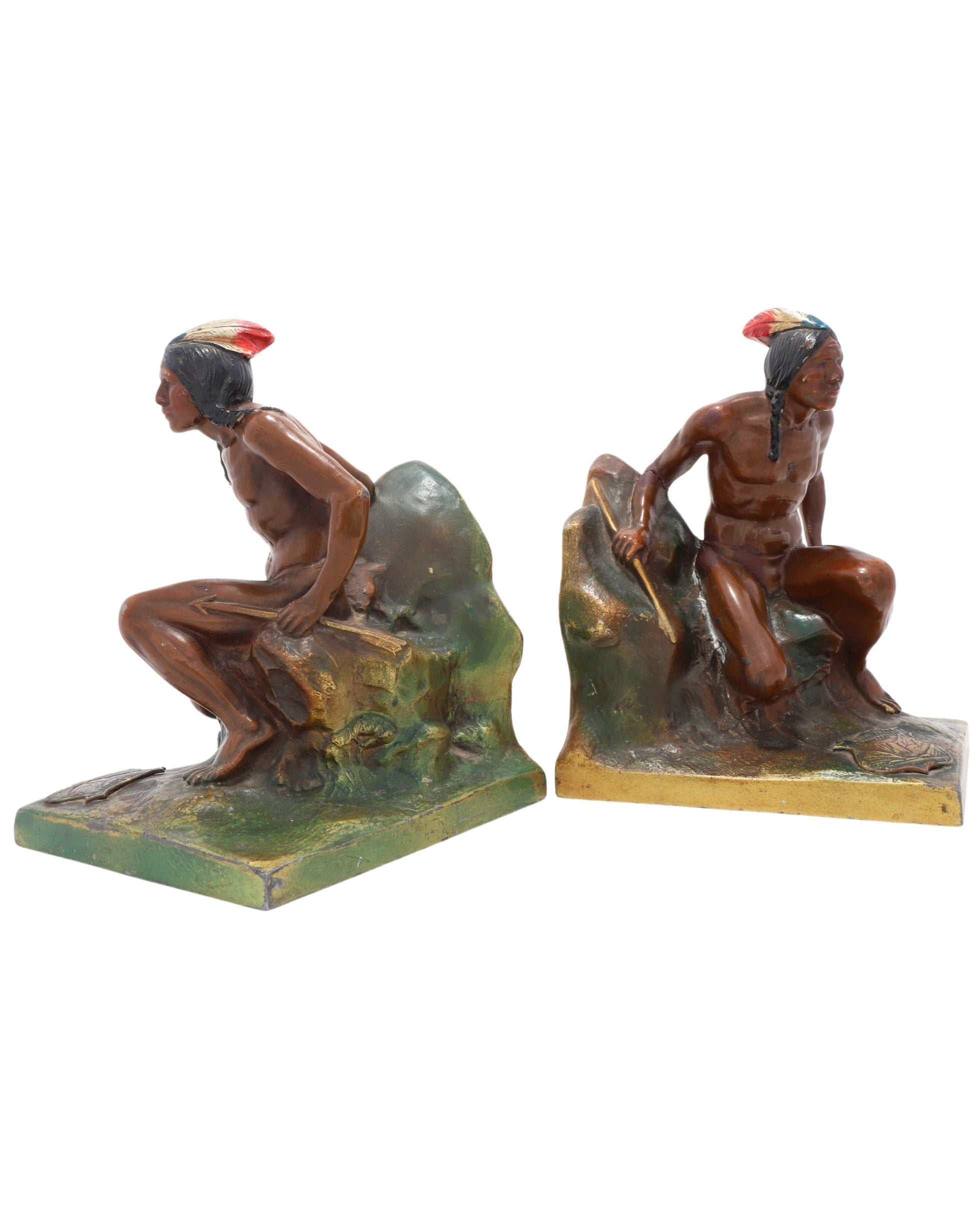 1930s Yellowstone Park Native American Bookends Pair