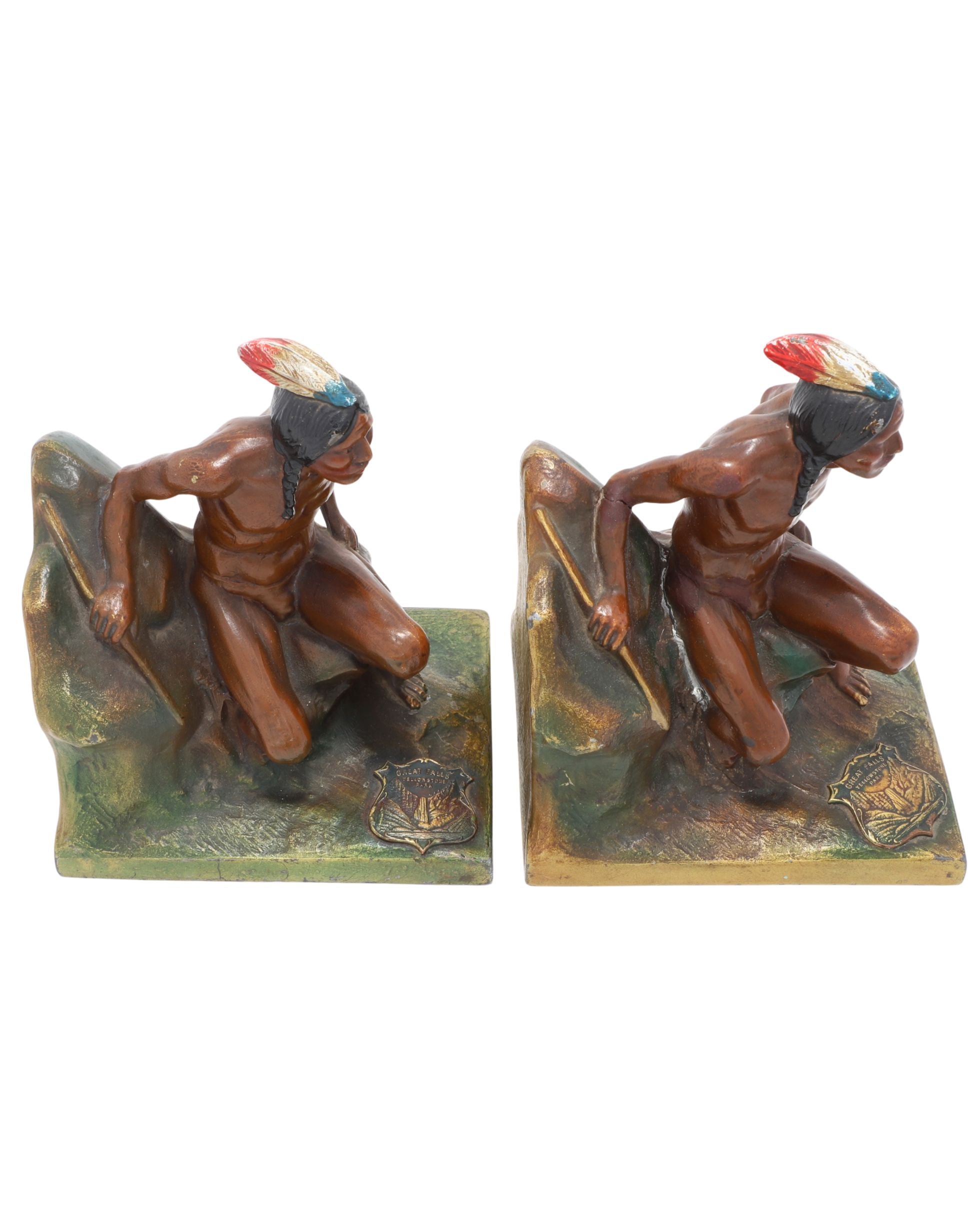 1930s Yellowstone Park Native American Bookends Pair