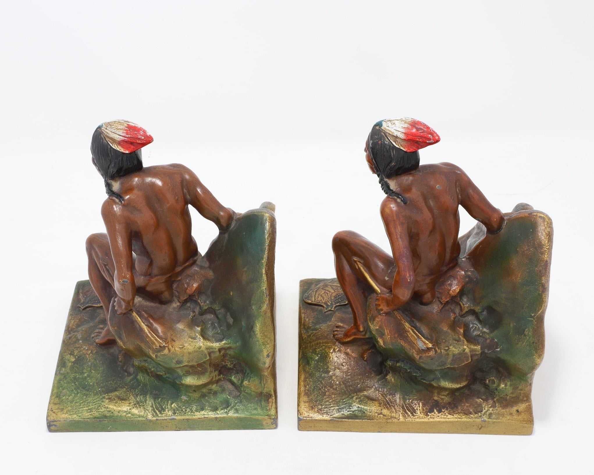 1930s Yellowstone Park Native American Bookends Pair