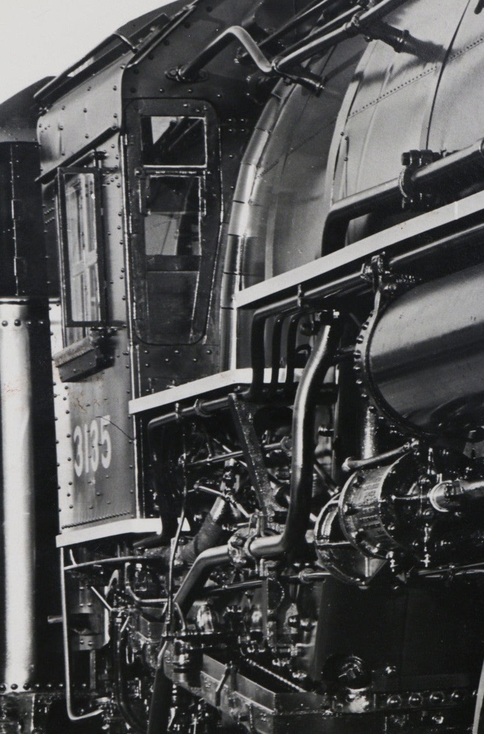 Another upclose view of the engine in the 1940s New York Central Locomotive Train #3135 Photograph.