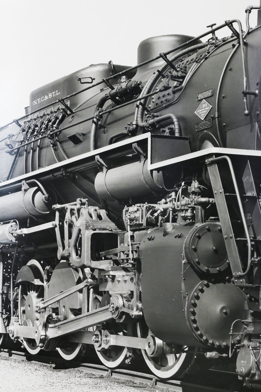 The middle view of the 1940s Nickel Plate Road Locomotive Train Engine #757 Black and White Photograph.