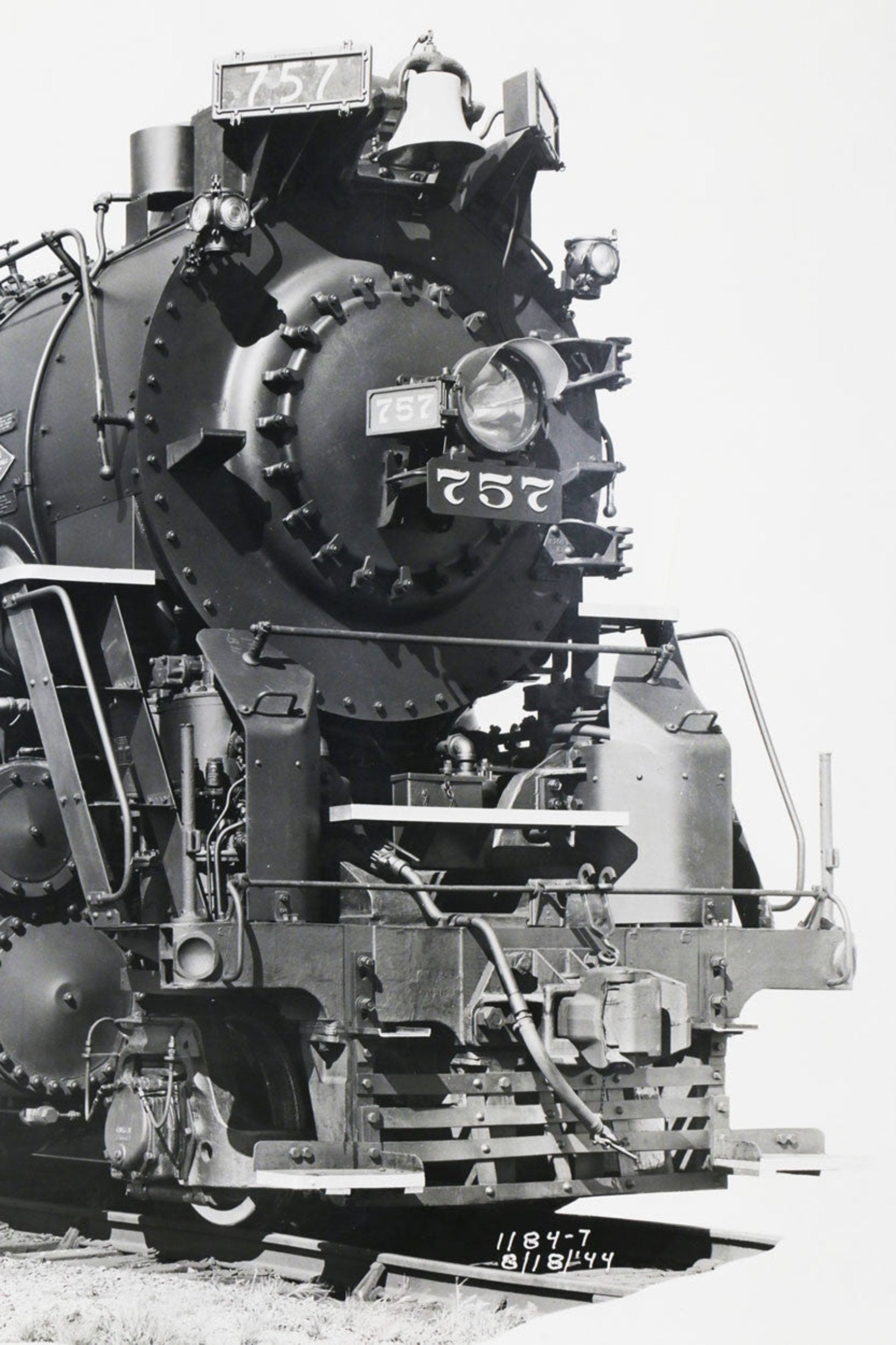 The right view of the 1940s Nickel Plate Road Locomotive Train Engine #757 Black and White Photograph.