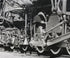The zoomed in wheels and engine of the 1940s Nickel Plate Road Locomotive Train Engine #757 Black and White Photograph.