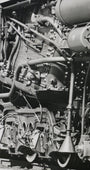 The zoomed in engine of the 1940s Nickel Plate Road Locomotive Train Engine #757 Black and White Photograph.