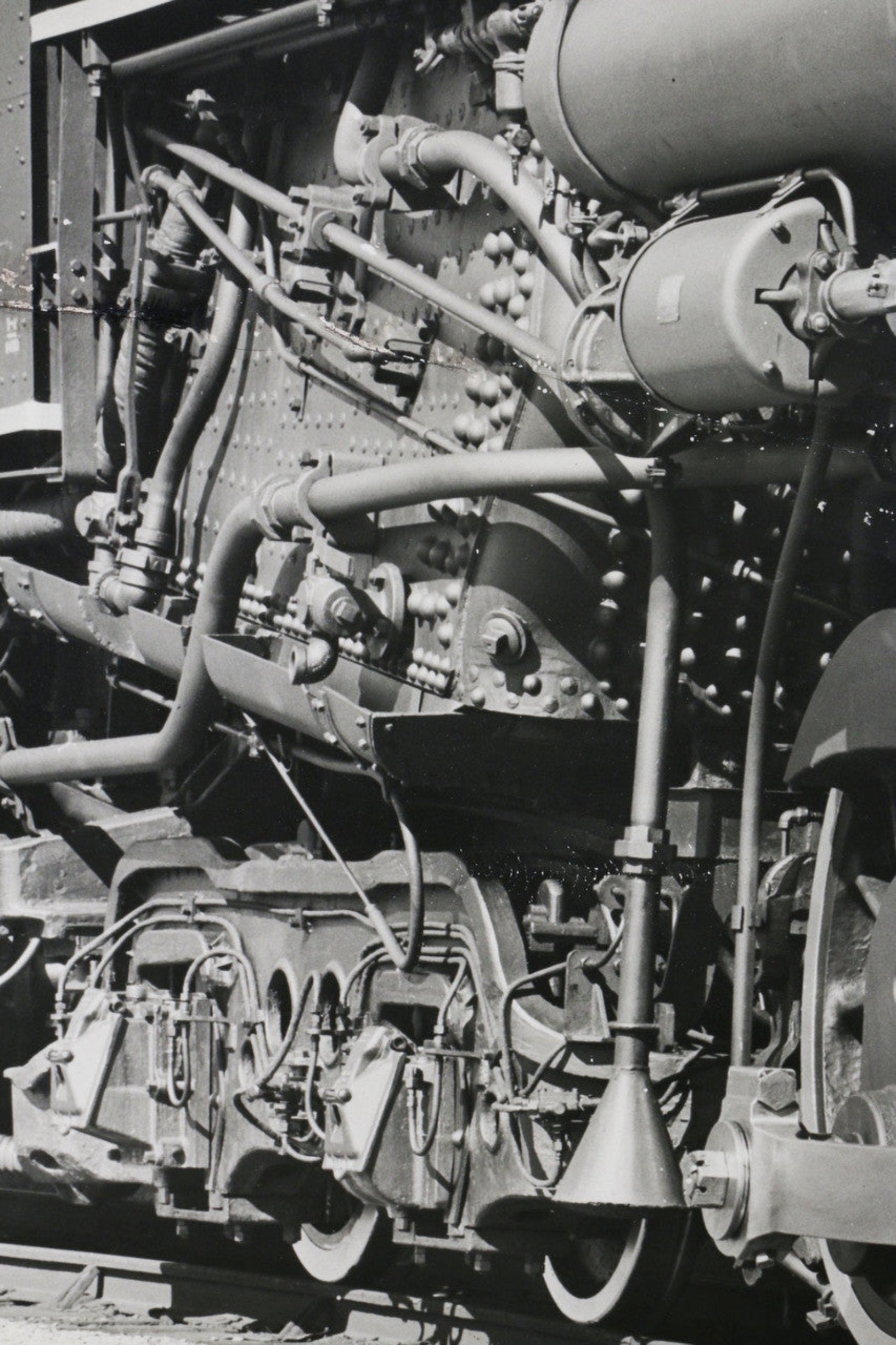 The zoomed in engine of the 1940s Nickel Plate Road Locomotive Train Engine #757 Black and White Photograph.