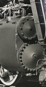 Another zoomed in shot of the engine of the 1940s Nickel Plate Road Locomotive Train Engine #757 Black and White Photograph.