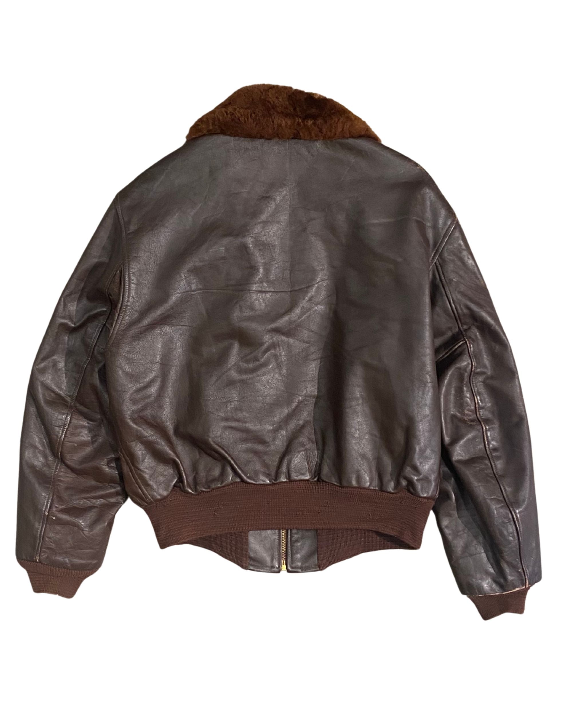 1950s Leather Bomber Flight Jacket – Quilted Lining – Size M – Made in USA