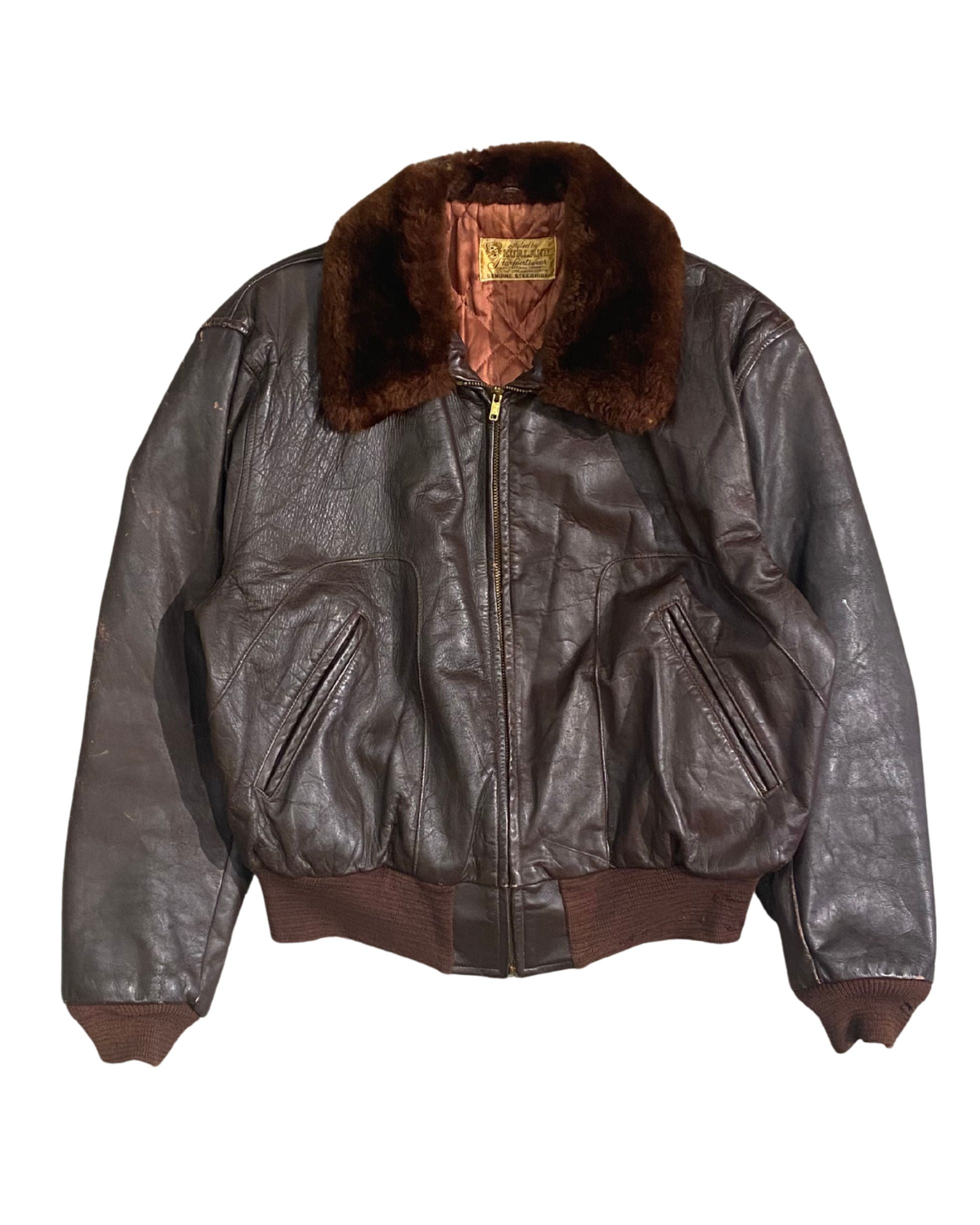 1950s Leather Bomber Flight Jacket – Quilted Lining – Size M – Made in USA