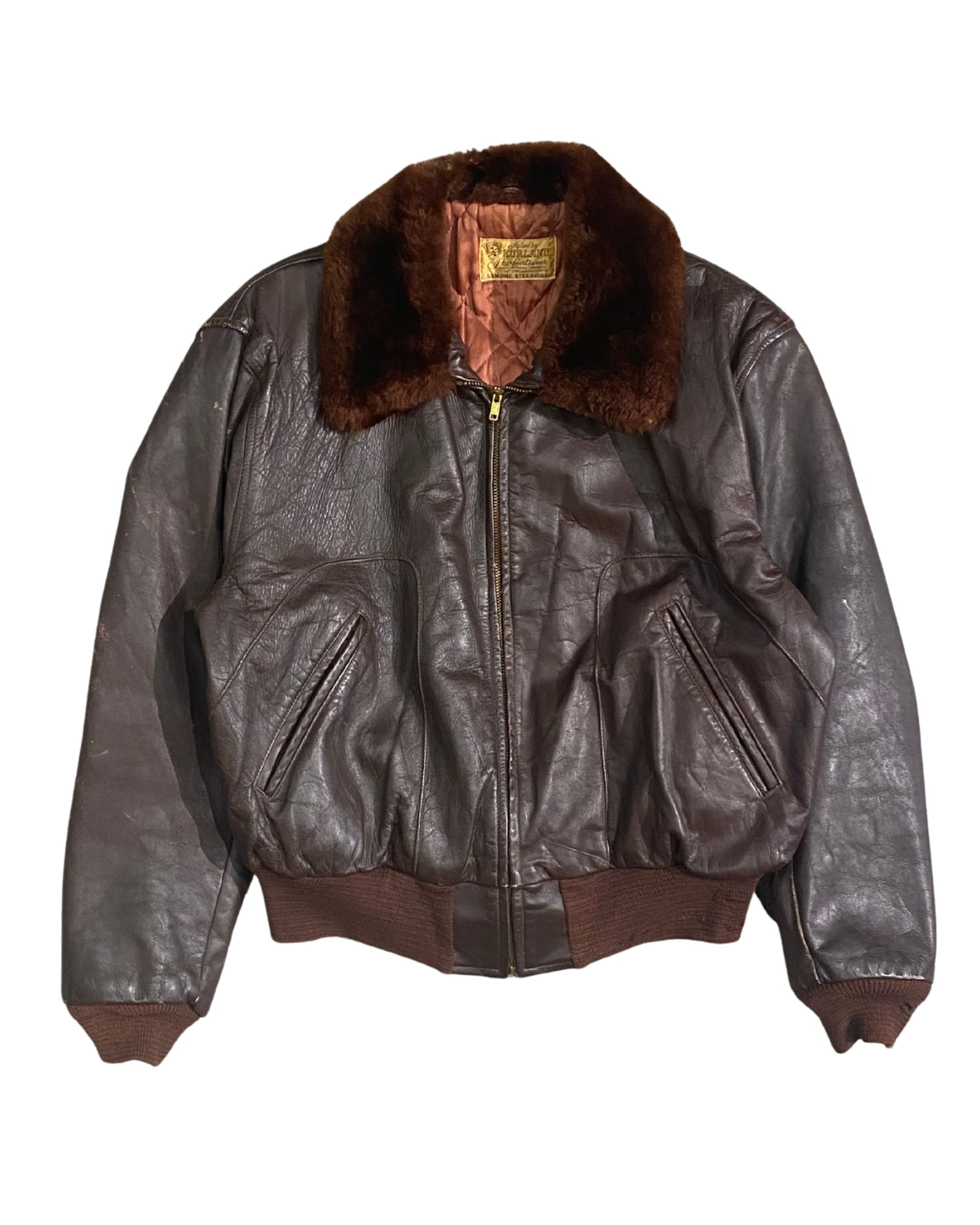 1950s Leather Bomber Flight Jacket – Quilted Lining – Size M – Made in USA