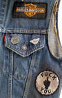 1960s LEVI'S Big E Biker Vest With Original Patches USA
Front pocket patches and pin detail. 
