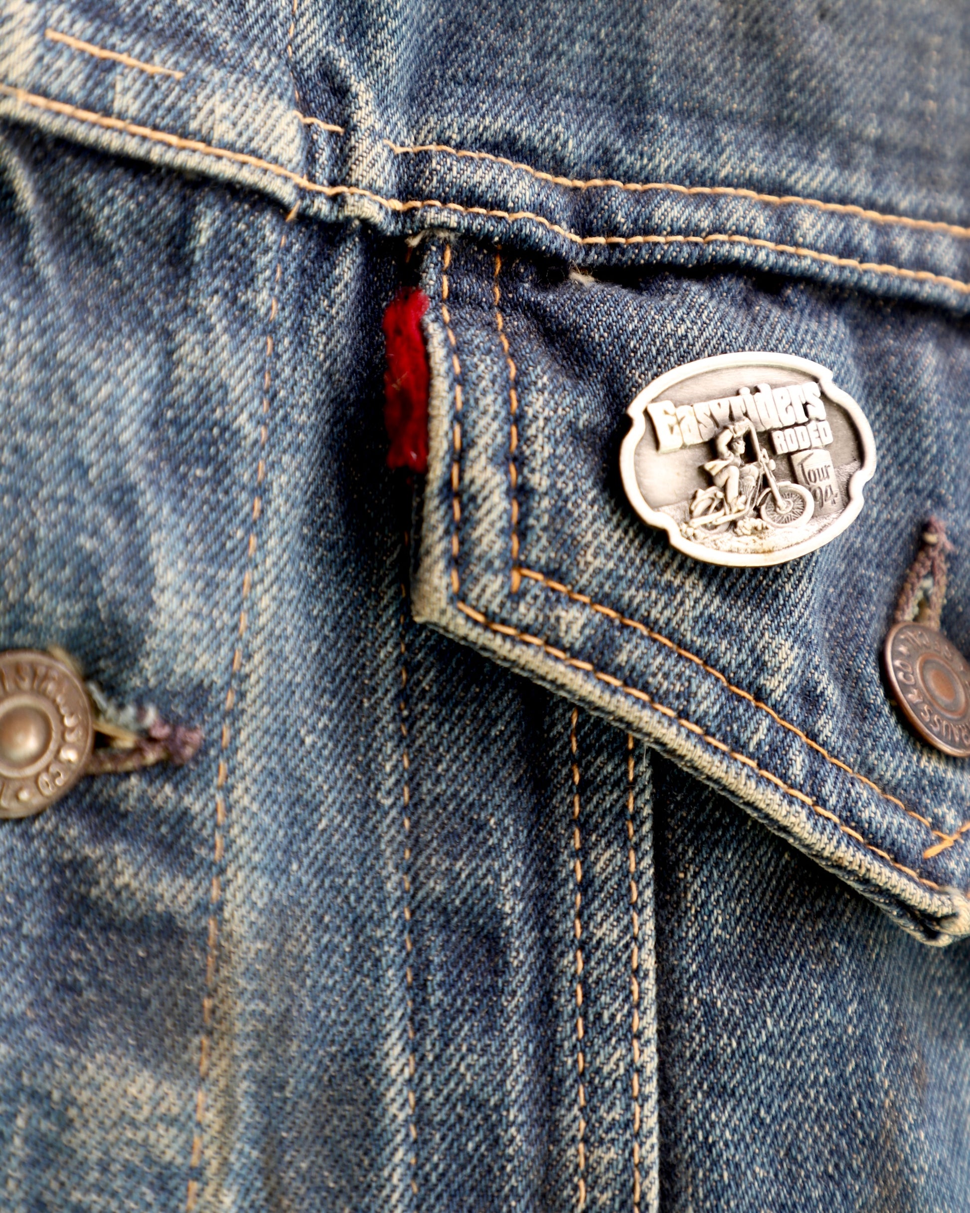 1960s LEVI'S Big E Biker Vest With Original Patches USA
Front pocket and ripped tag detail.