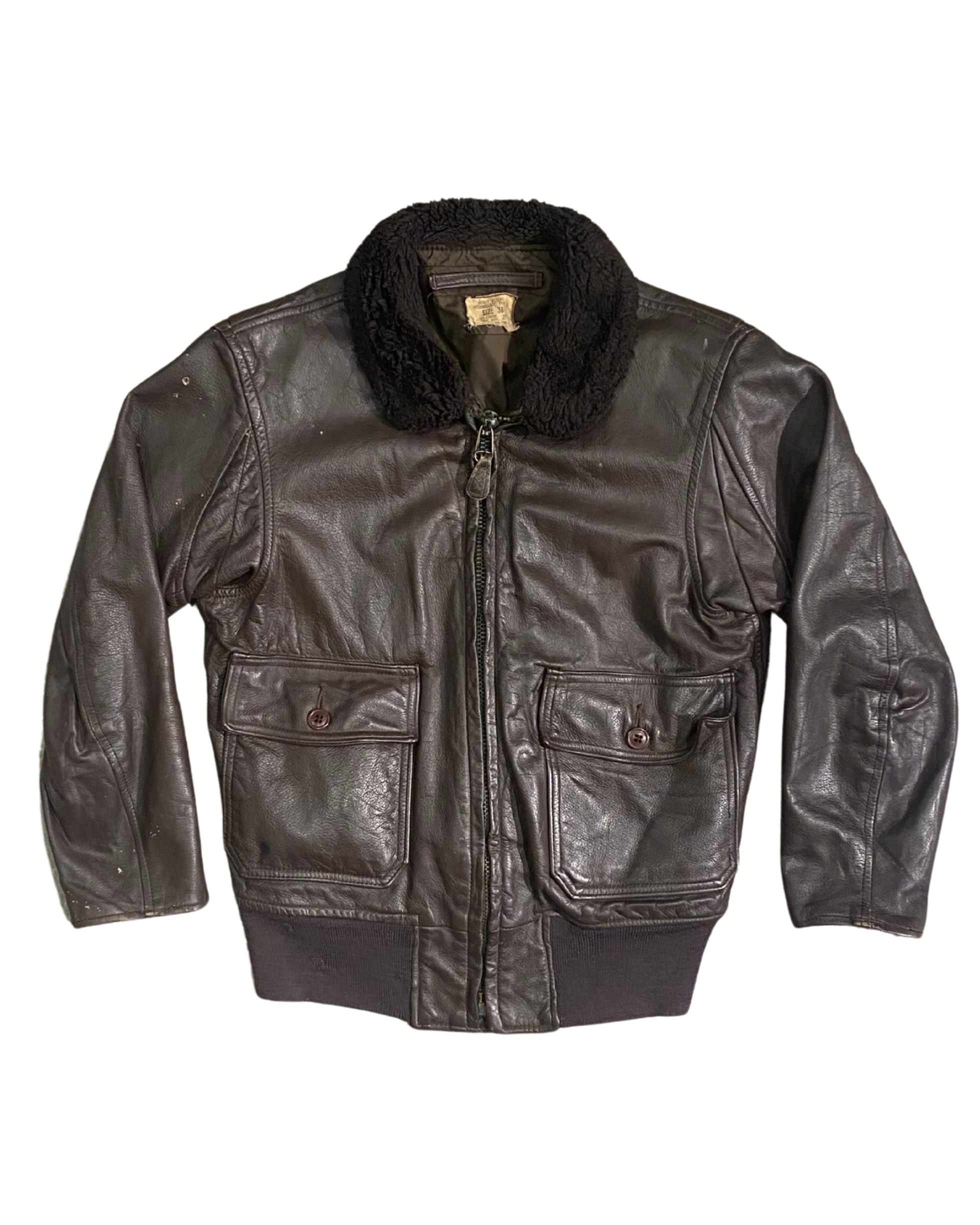 【1970s80sVINTAGE】 LEATHER FLIGHT JACKET 1970s USNA Leather Flight Jacket – Size Small Vintage Military
