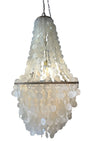 1970s gold-tone capiz shell chandelier inspired by Verner Panton. New old stock with original box.
