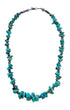 Full view of a 20-inch necklace with graduated irregular turquoise nuggets, darkened round and elongated silver beads, and a hook closure.
