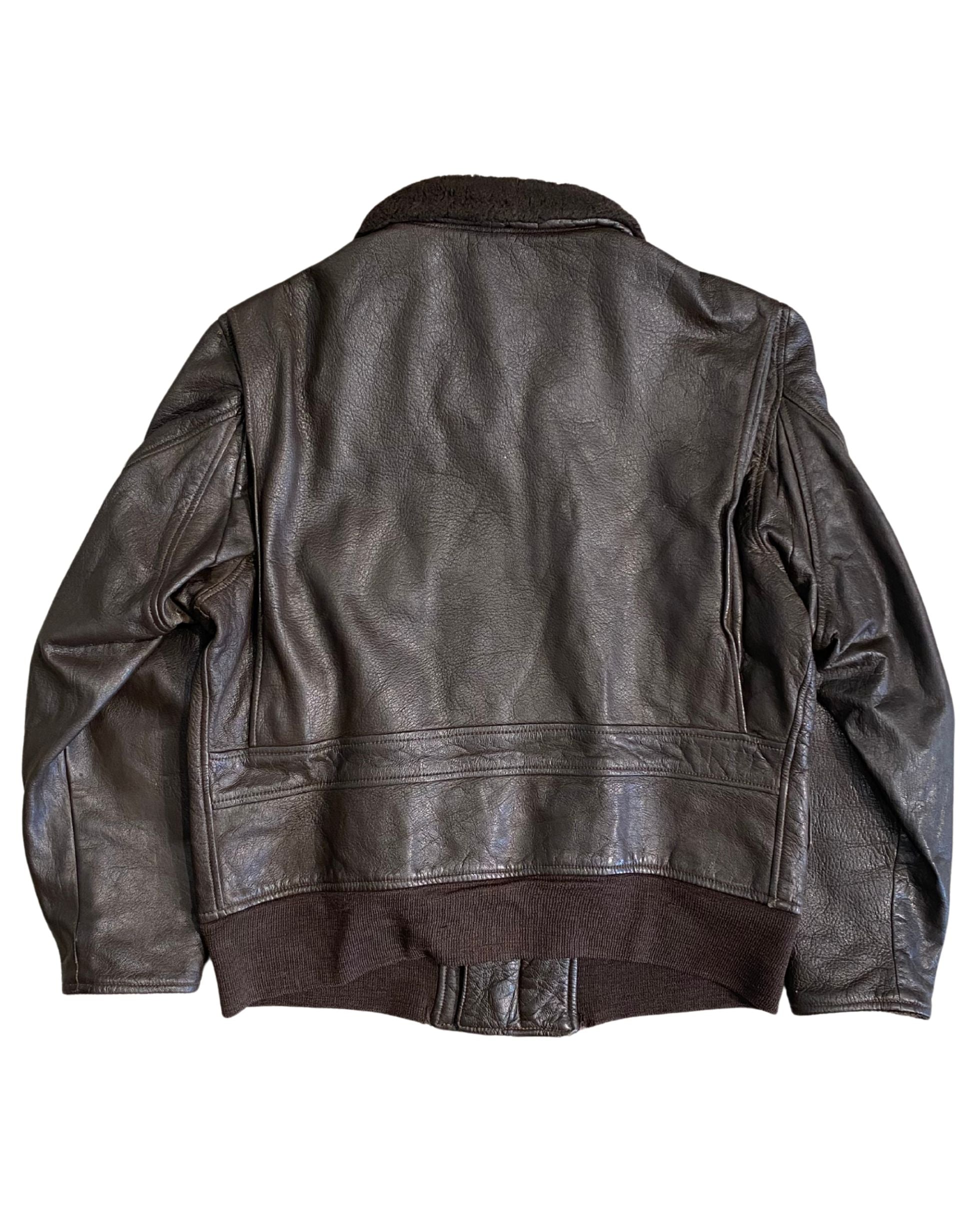 Back view of 1974 USN G-1 military aviator jacket.
