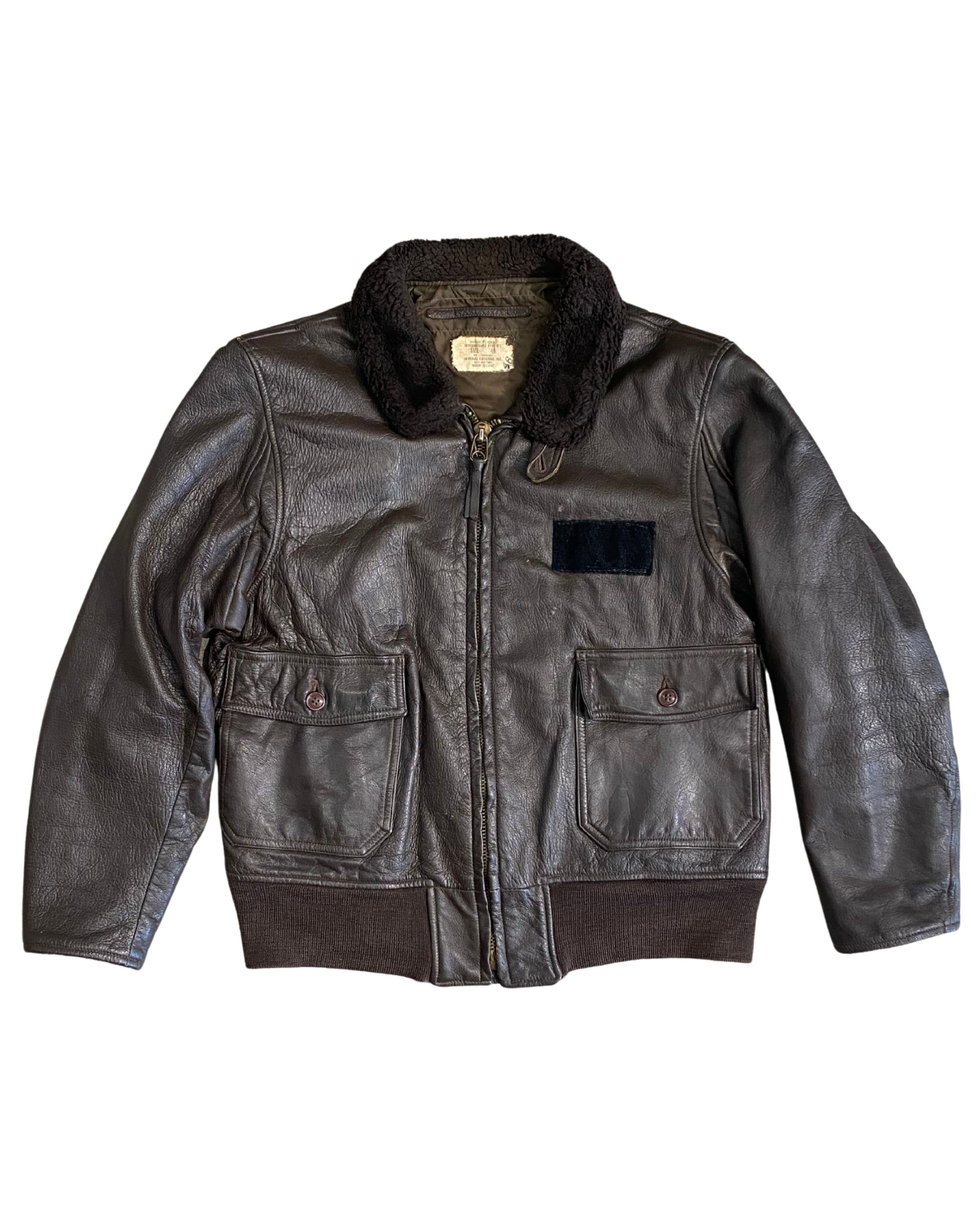 Front view of 1974 USN leather flight jacket.

