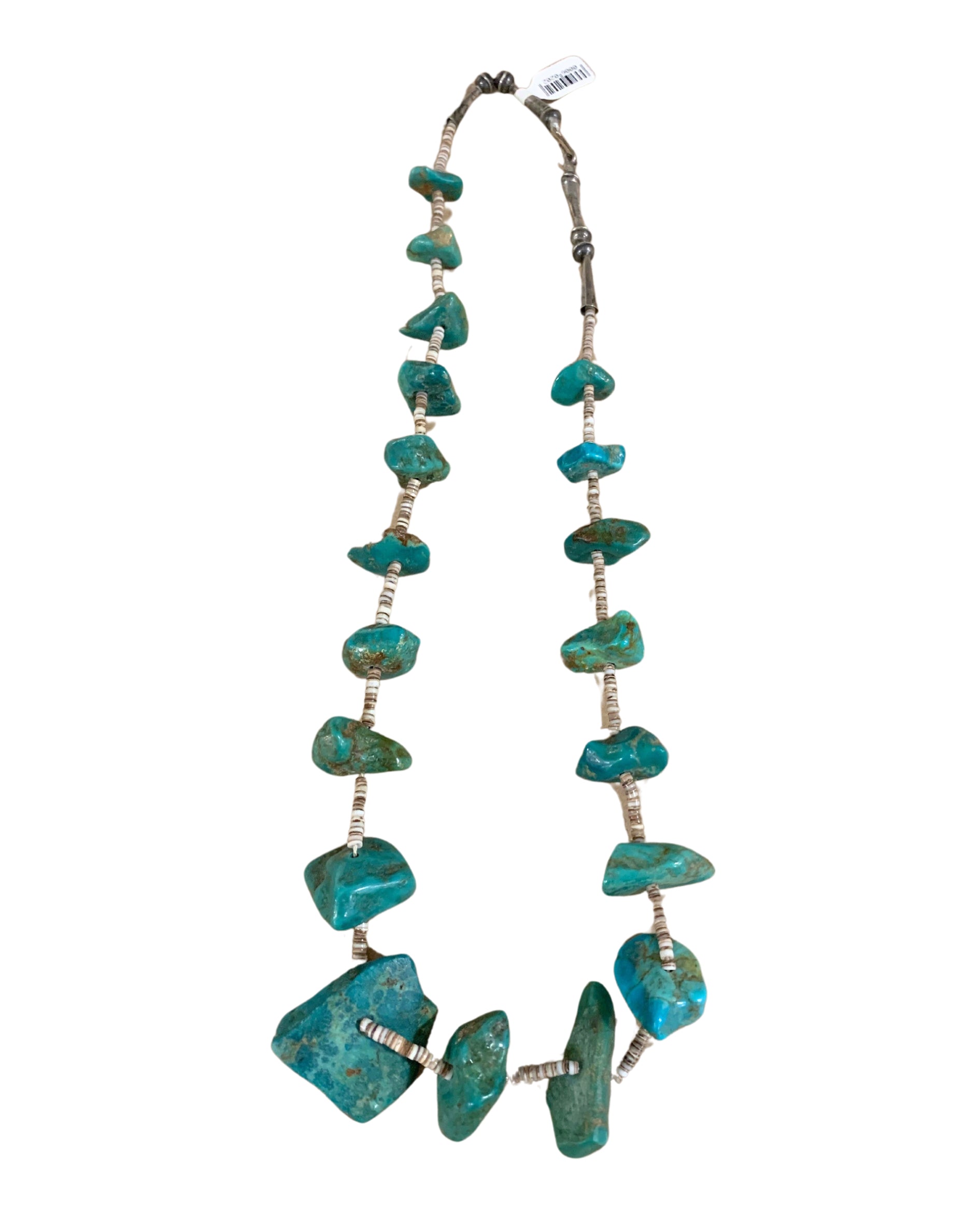 Vintage Necklace Old Pawn Nugget Turquoise with Heshi Beads. 