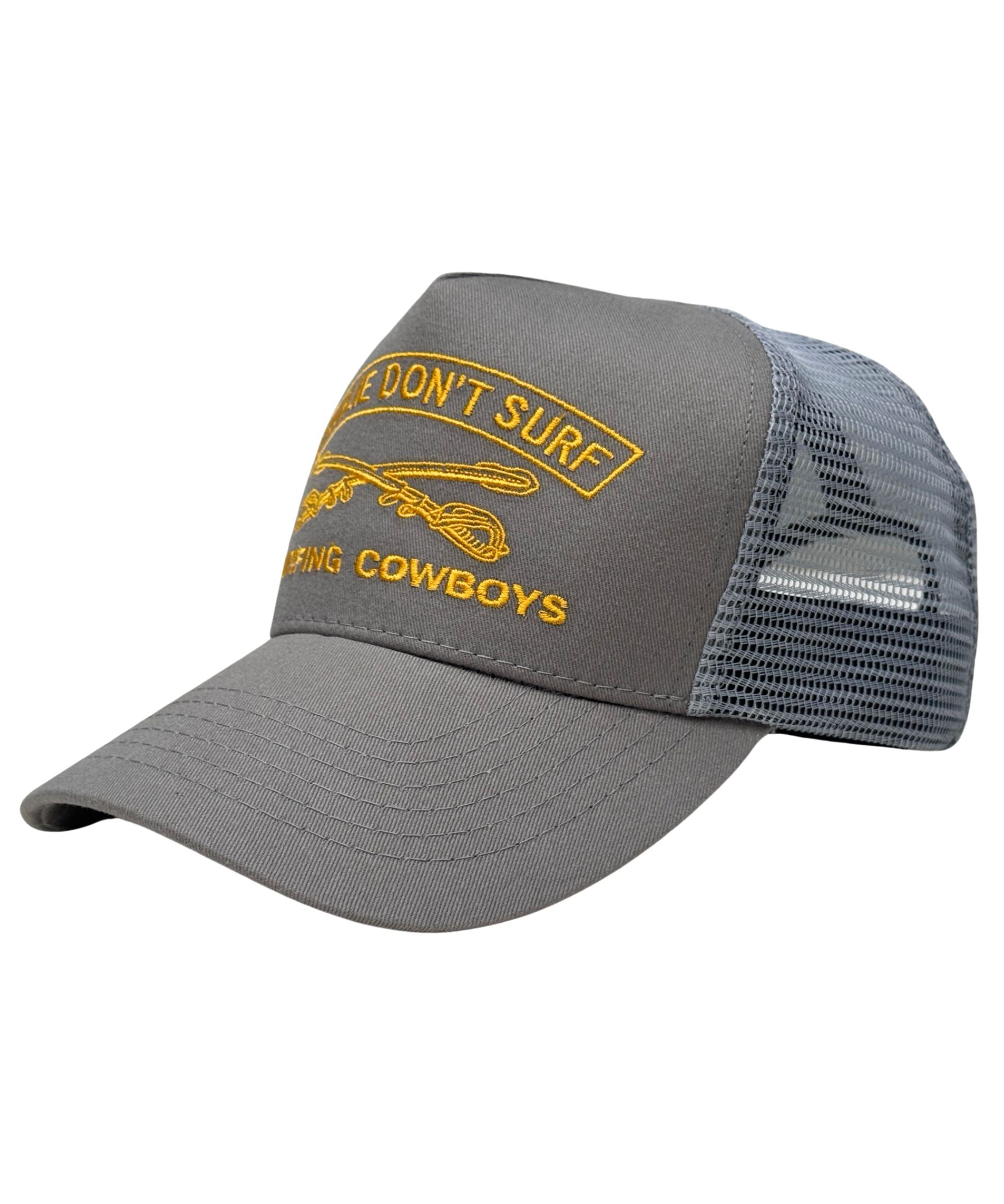 Charlie Don’t Surf Trucker Hat – Dolphin Grey with Gold Embroidery