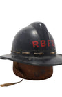 Front view showing red “RBFD” lettering on black fire helmet.