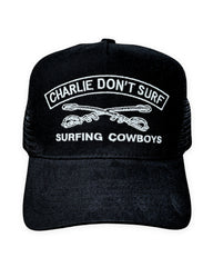 Charlie Don’t Surf Trucker Hat - Black with White Embroidery