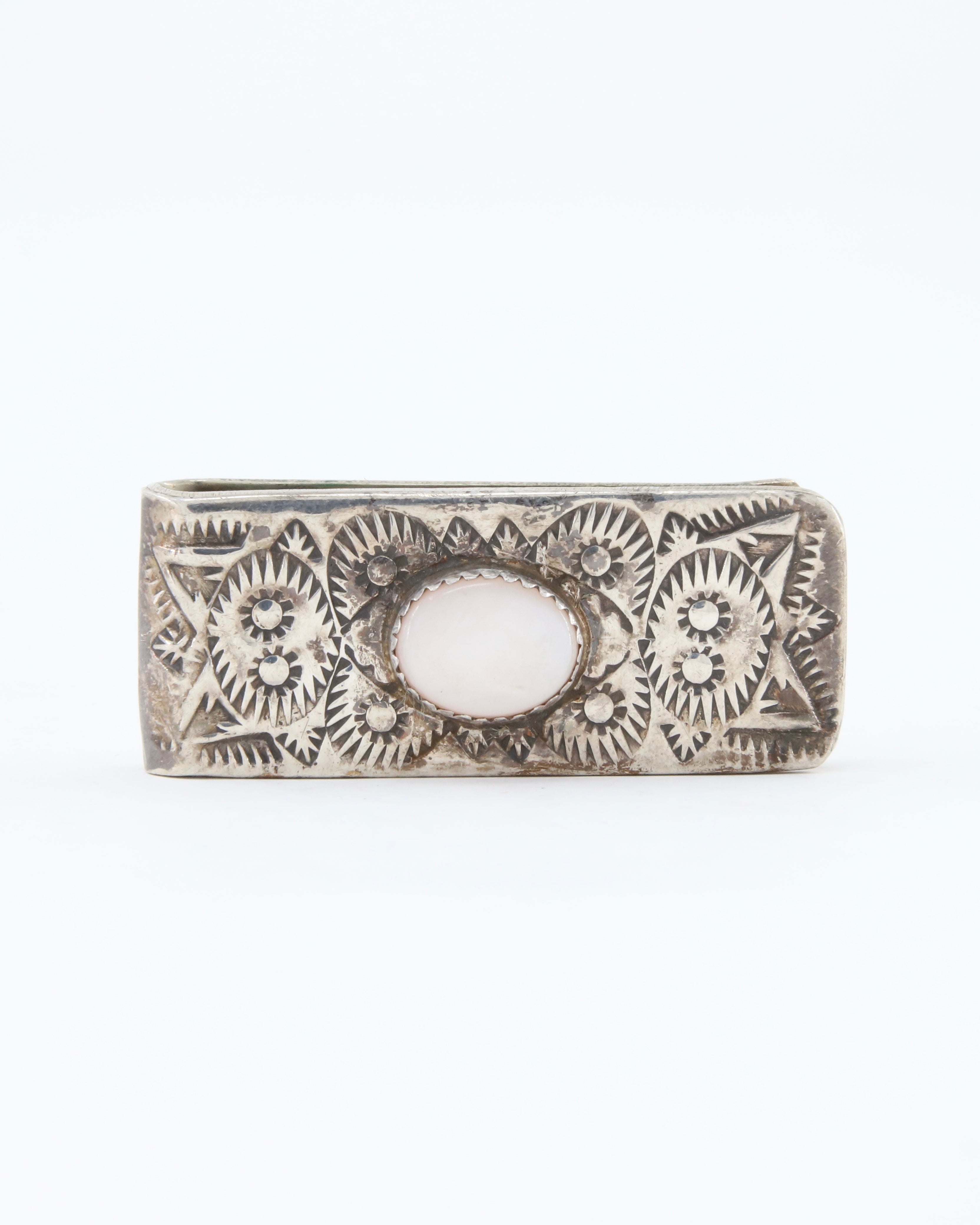 Mother of Pearl Sterling Silver Money Clip w Stamping 1960s