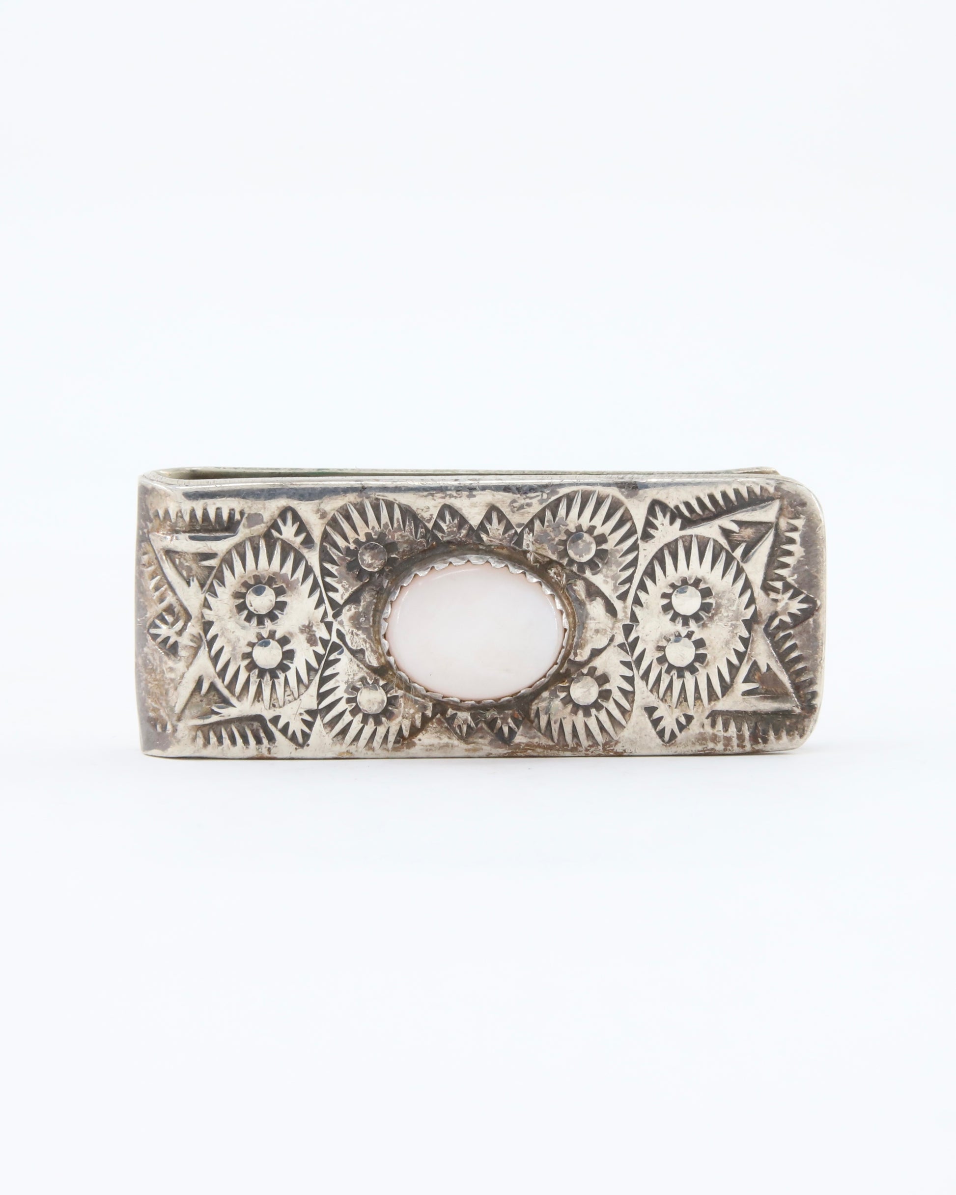 Mother of Pearl Sterling Silver Money Clip w Stamping 1960s
