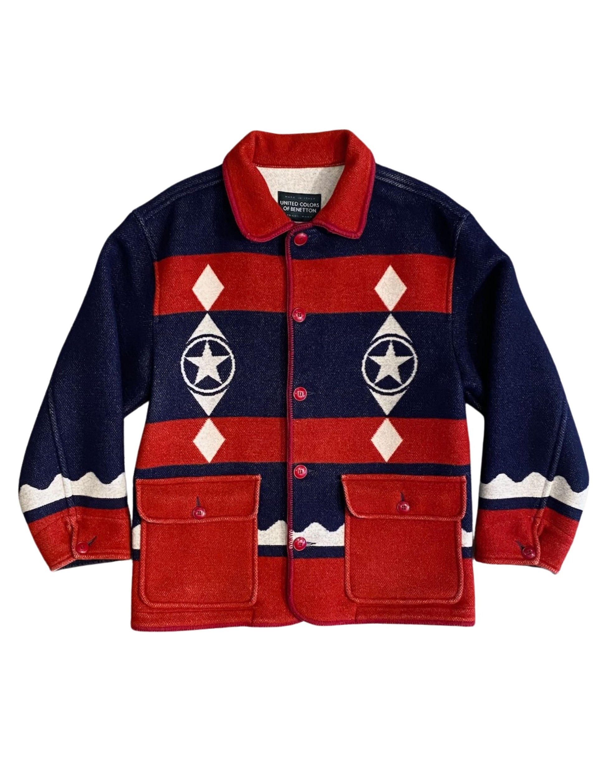 Benetton 1980s Wool Jacket - Red White Blue  - Italy - Large