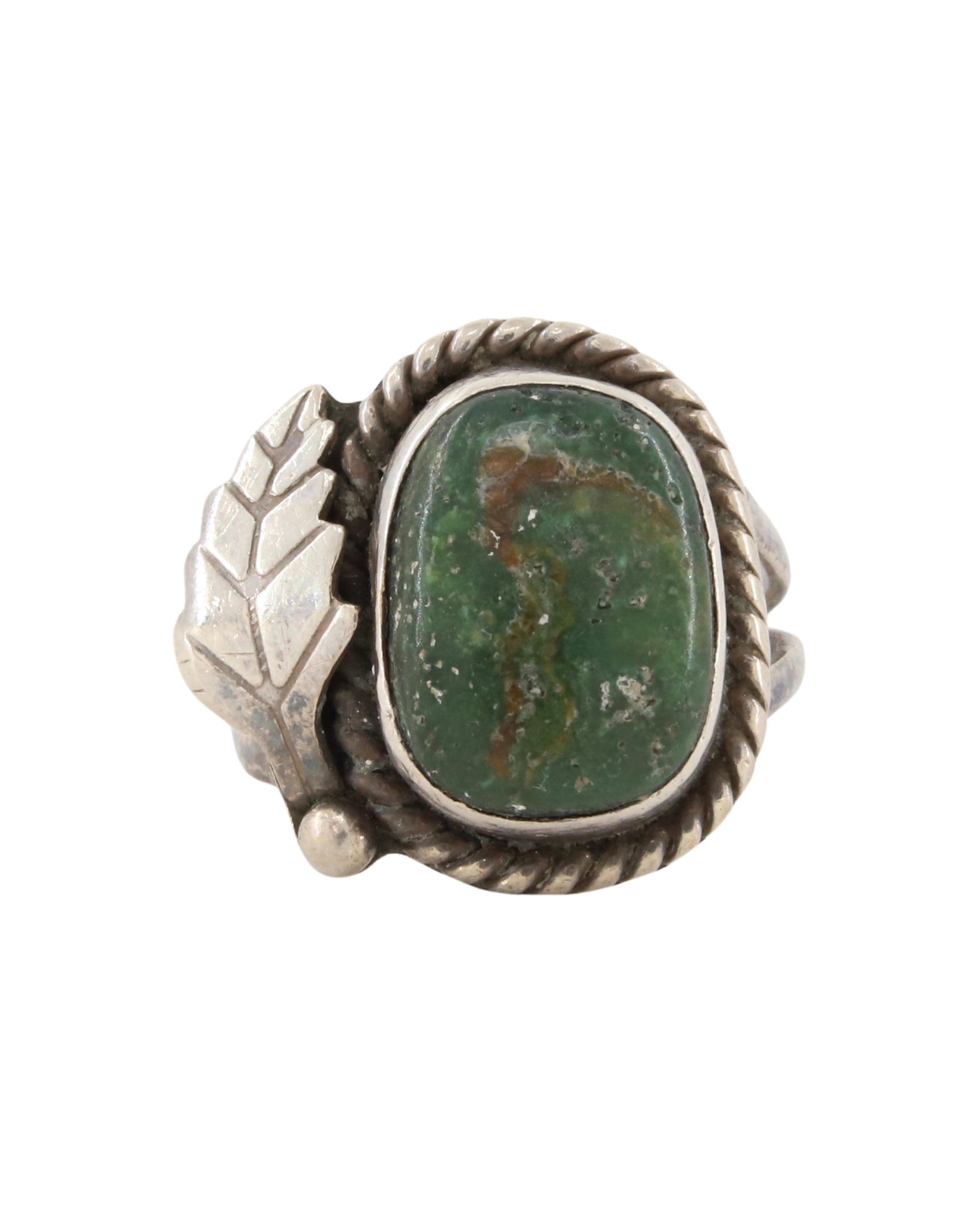 Green Jasper 925 Ring w Leaf sz 8